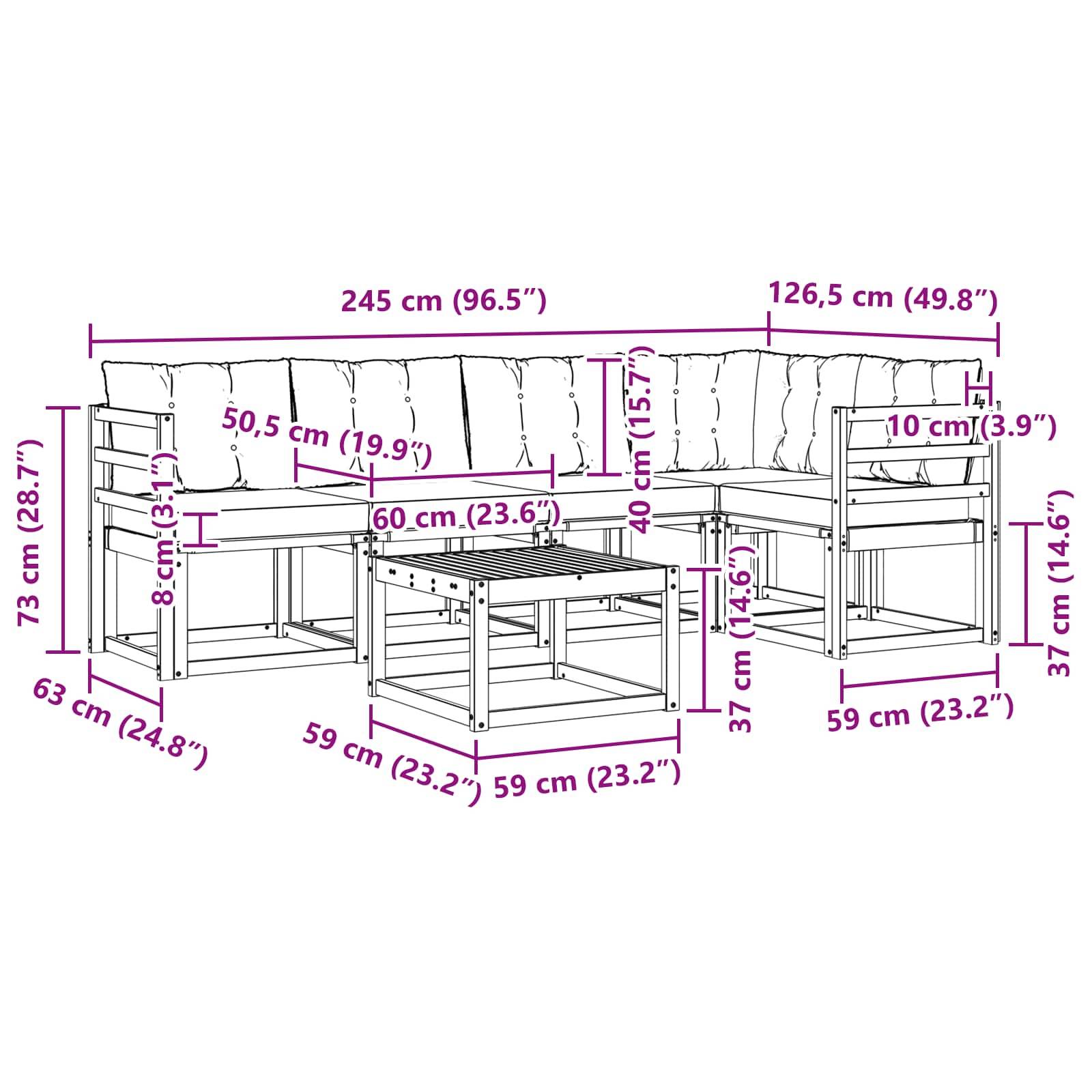 vidaXL Outdoor-Sofagarnitur mit Kissen 6 pcs Weiß und Beige