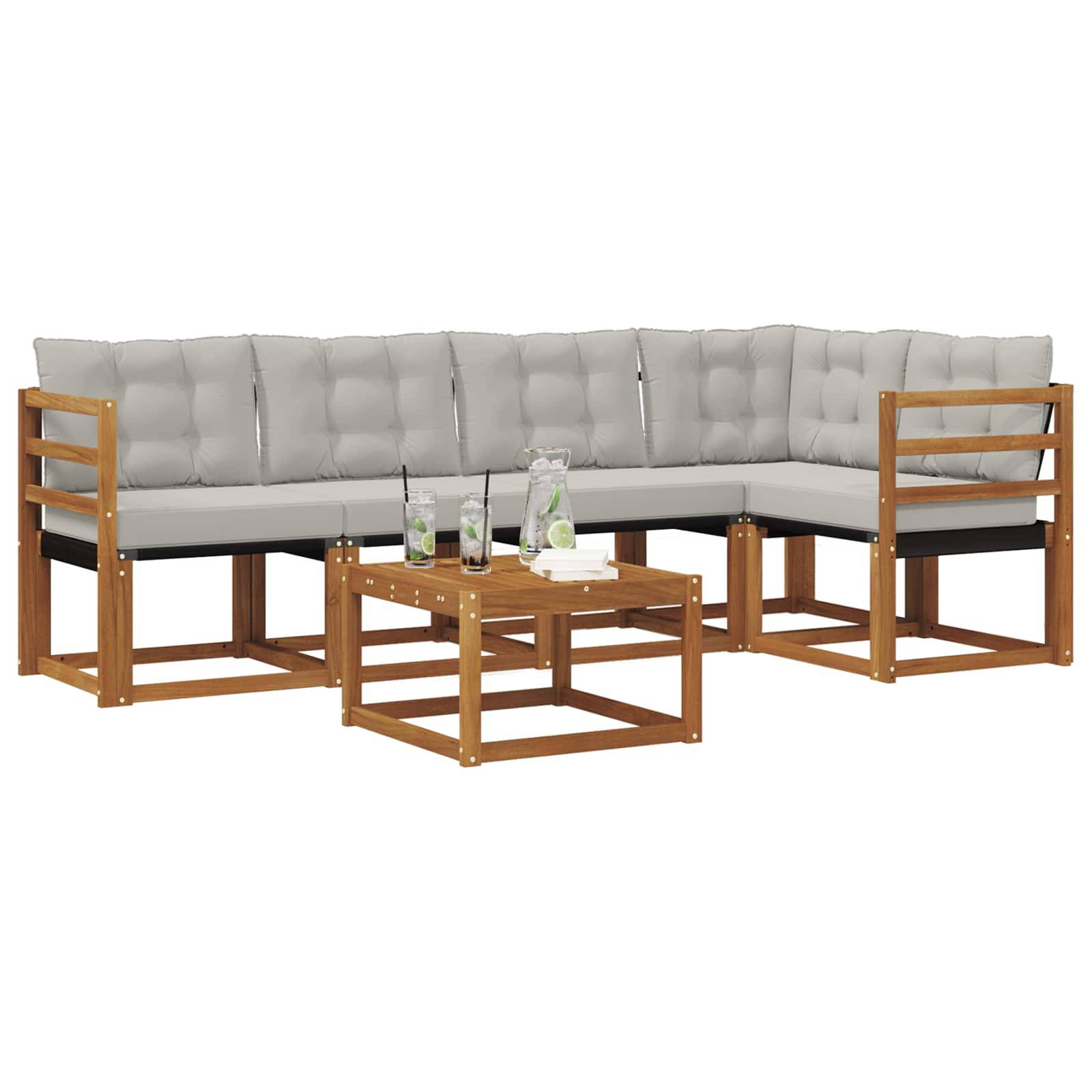 vidaXL Outdoor-Sofagarnitur mit Kissen 6 pcs Natürlich und Hellgrau