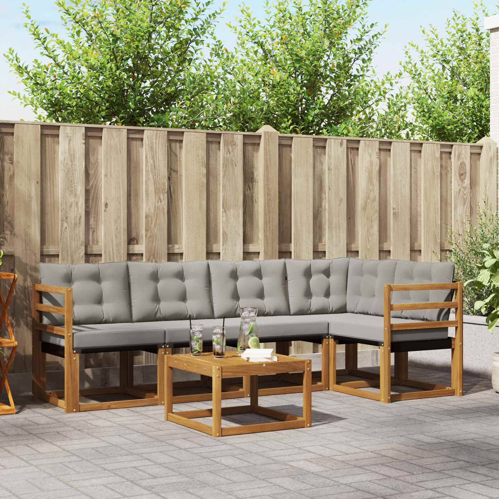 vidaXL Outdoor-Sofagarnitur mit Kissen 6 pcs Natürlich und Hellgrau