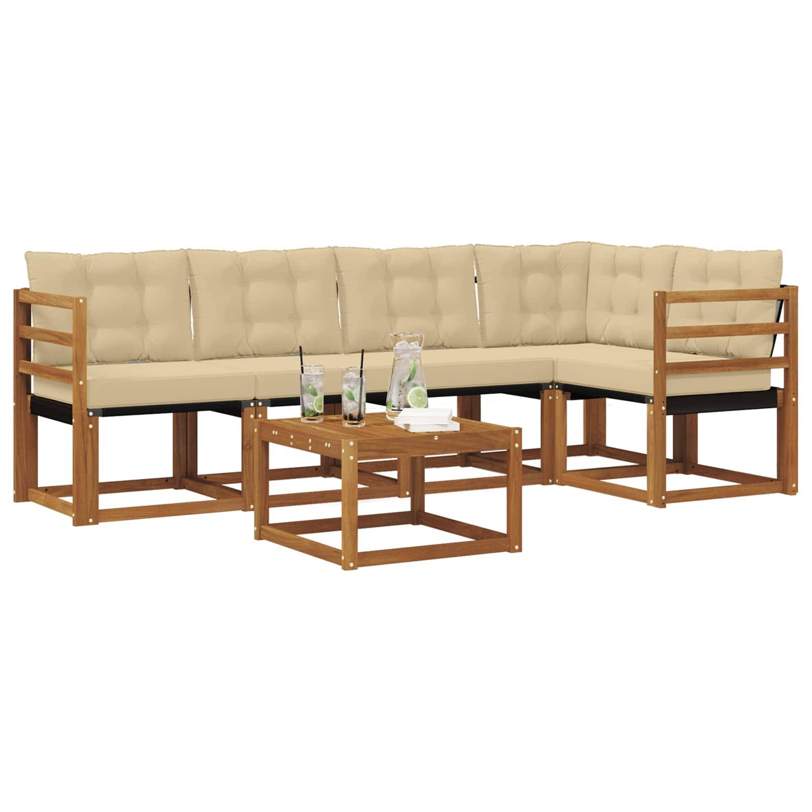 vidaXL Outdoor-Sofagarnitur mit Kissen 6 pcs Natur und Beige