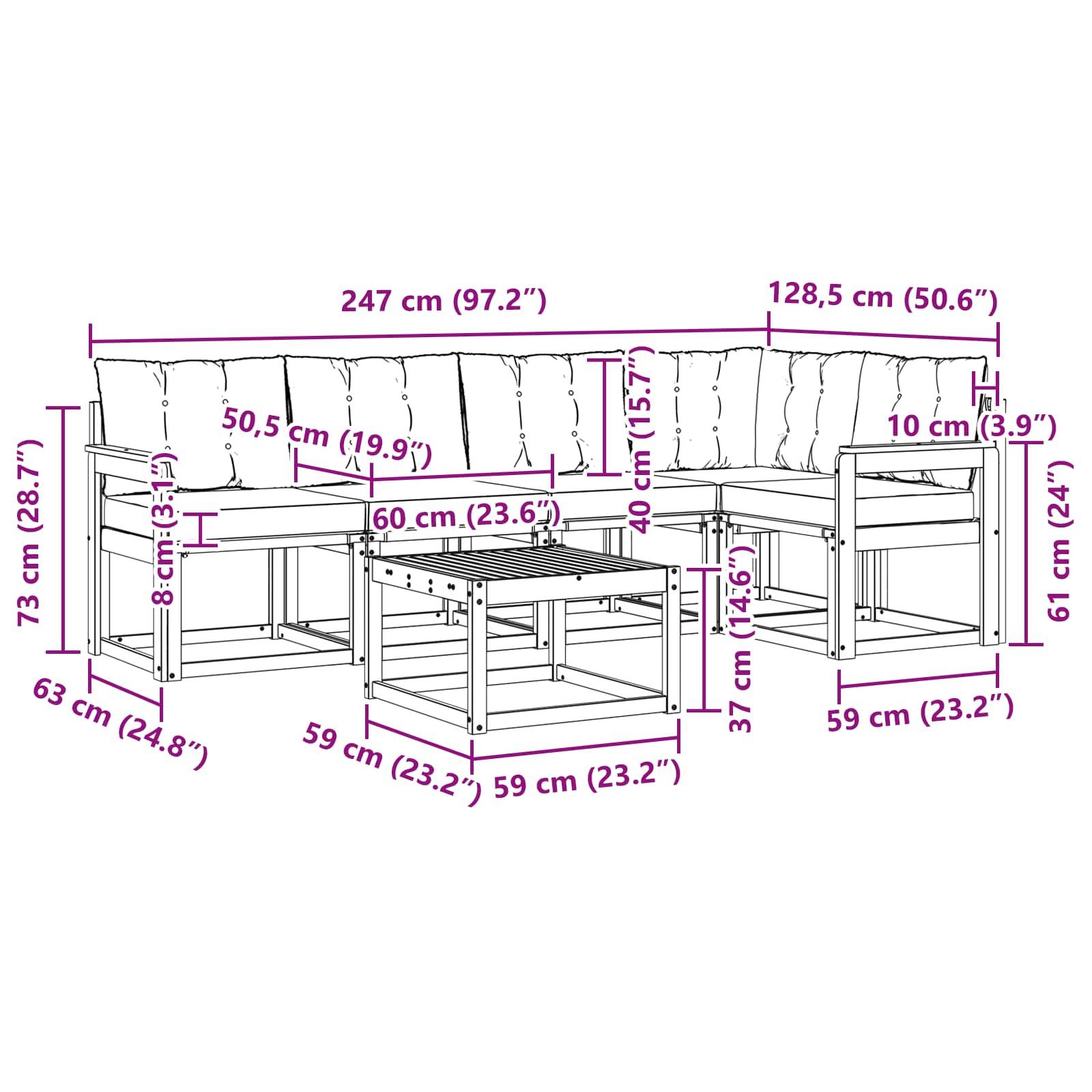vidaXL Outdoor-Sofagarnitur mit Kissen 6 pcs Weiß und Beige