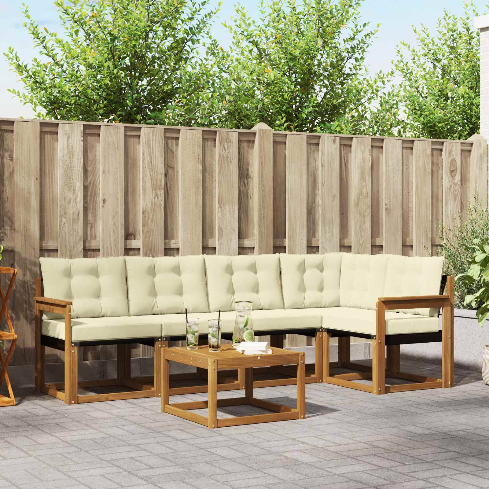 vidaXL Outdoor-Sofagarnitur mit Kissen 6 pcs Natur und Creme