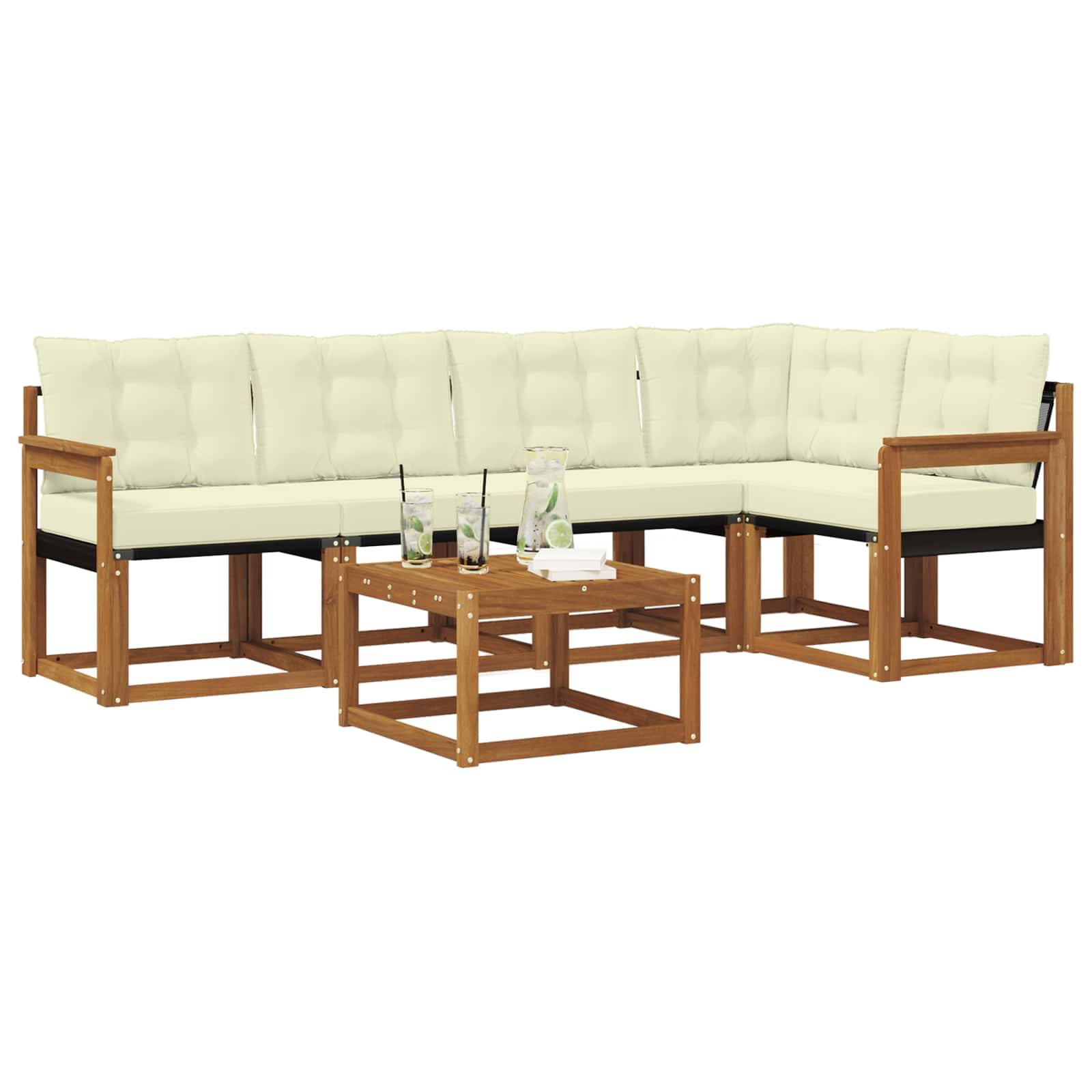 vidaXL Outdoor-Sofagarnitur mit Kissen 6 pcs Natur und Creme