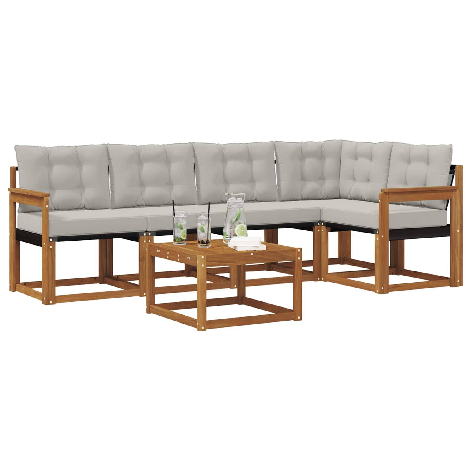 vidaXL Outdoor-Sofagarnitur mit Kissen 6 pcs Natürlich und Hellgrau