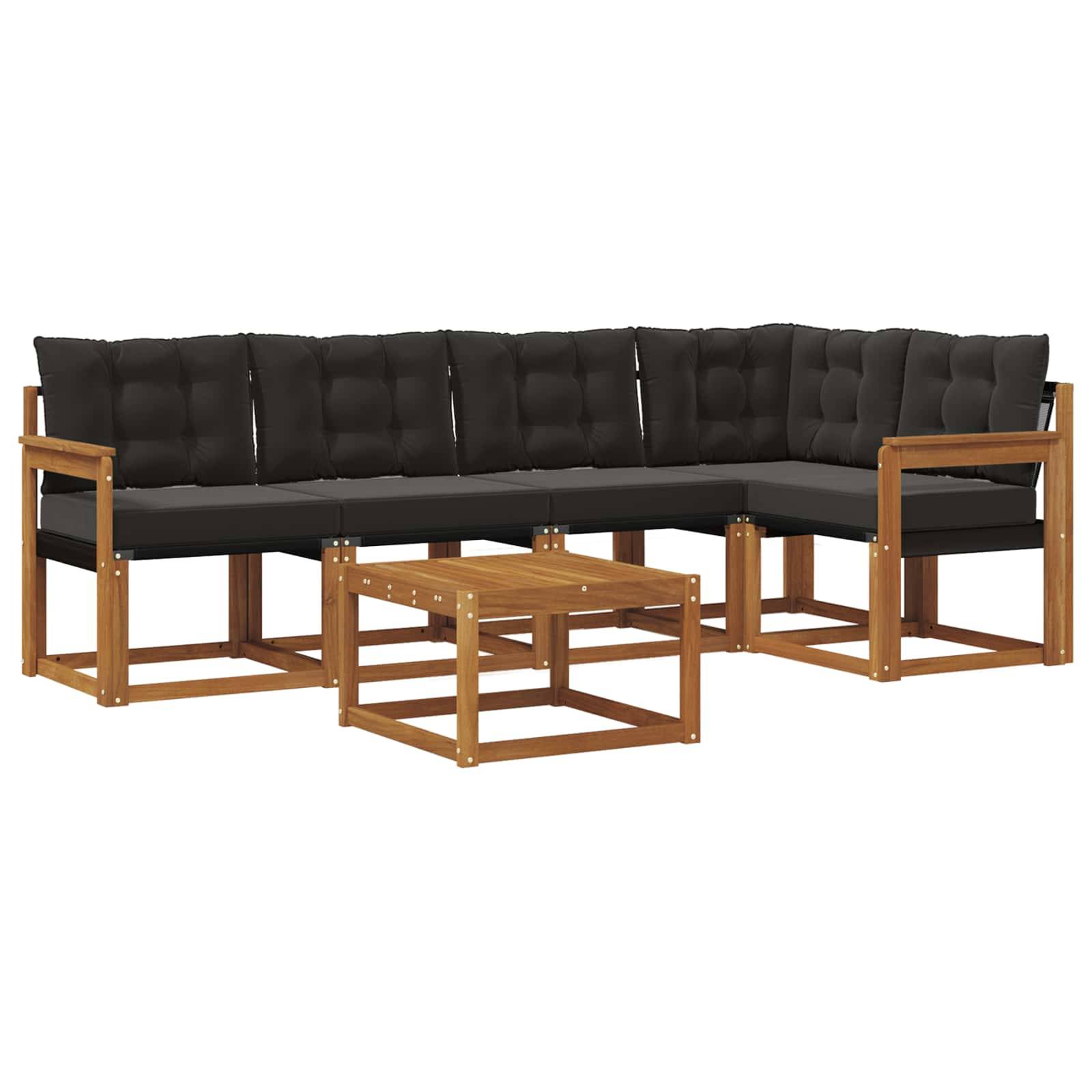 vidaXL Outdoor-Sofagarnitur mit Kissen 6 pcs Natürlich und Schwarz
