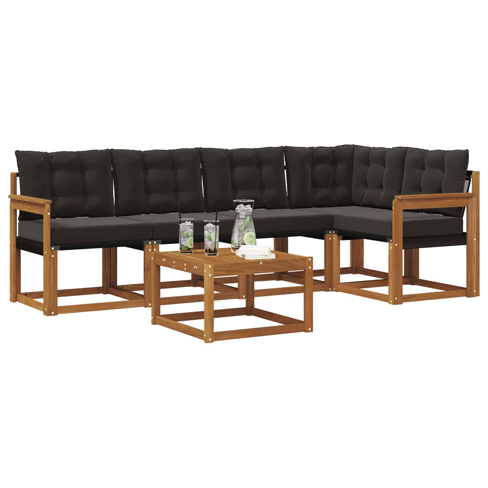 vidaXL Outdoor-Sofagarnitur mit Kissen 6 pcs Natürlich und Schwarz