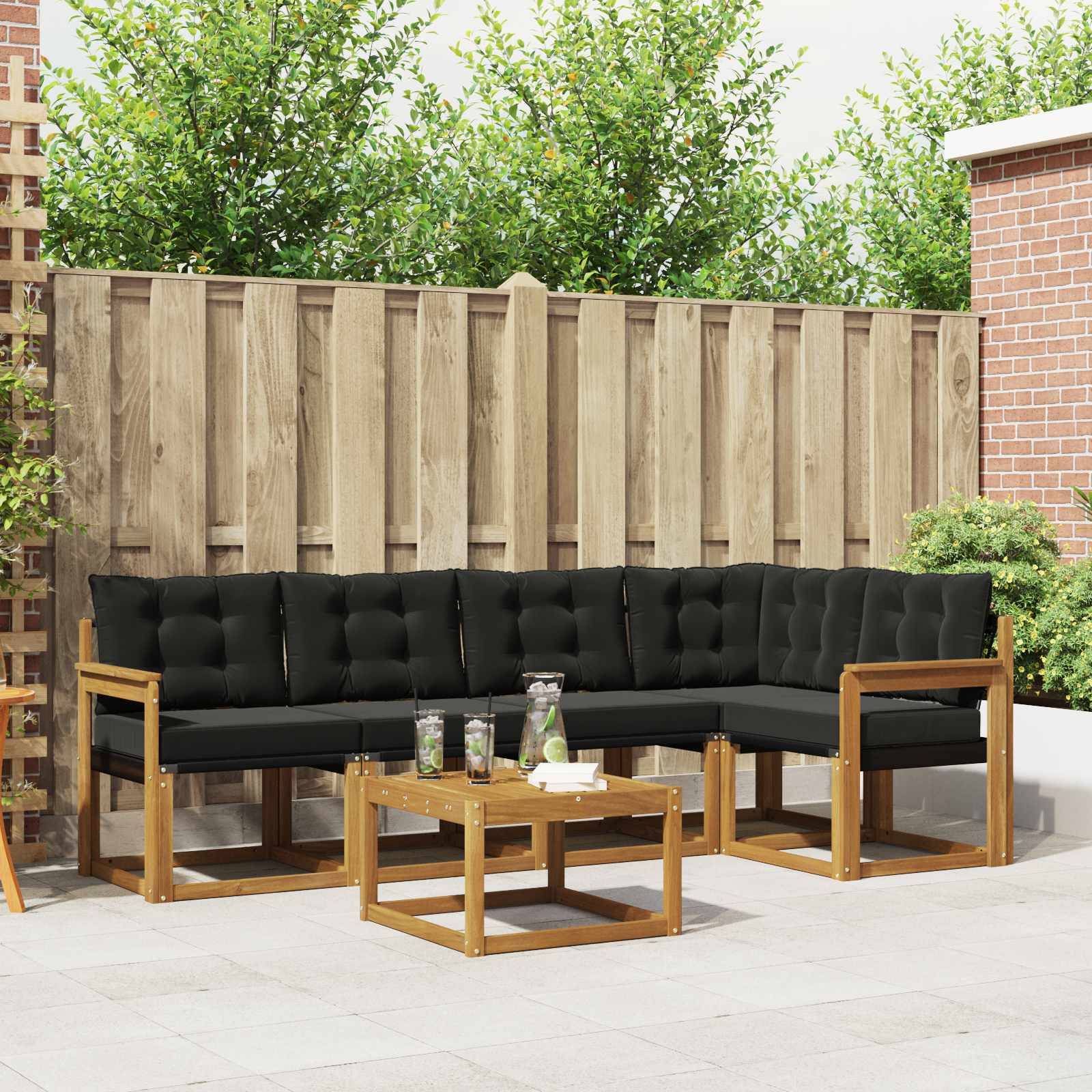 vidaXL Outdoor-Sofagarnitur mit Kissen 6 pcs Natürlich und Schwarz