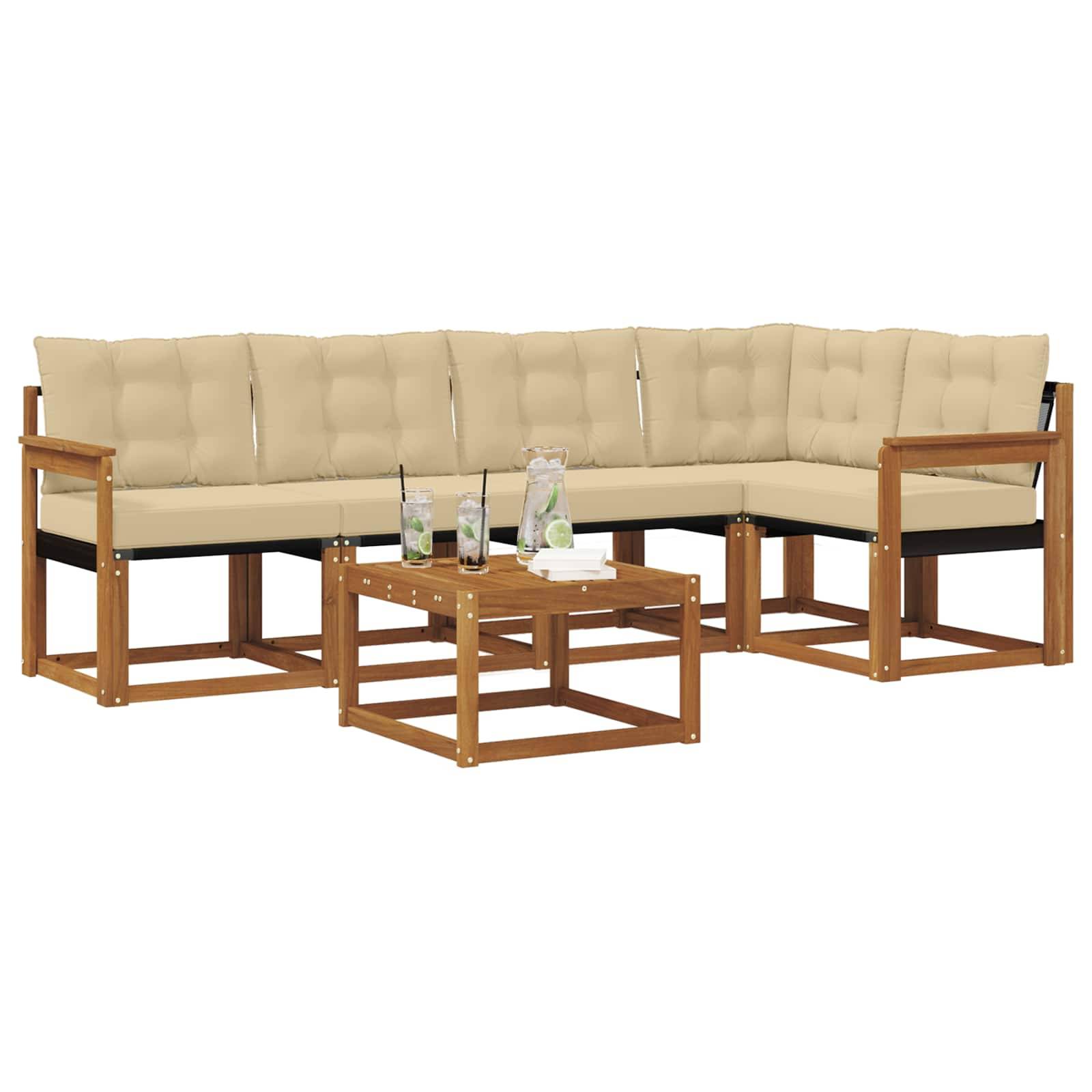 vidaXL Outdoor-Sofagarnitur mit Kissen 6 pcs Natur und Beige