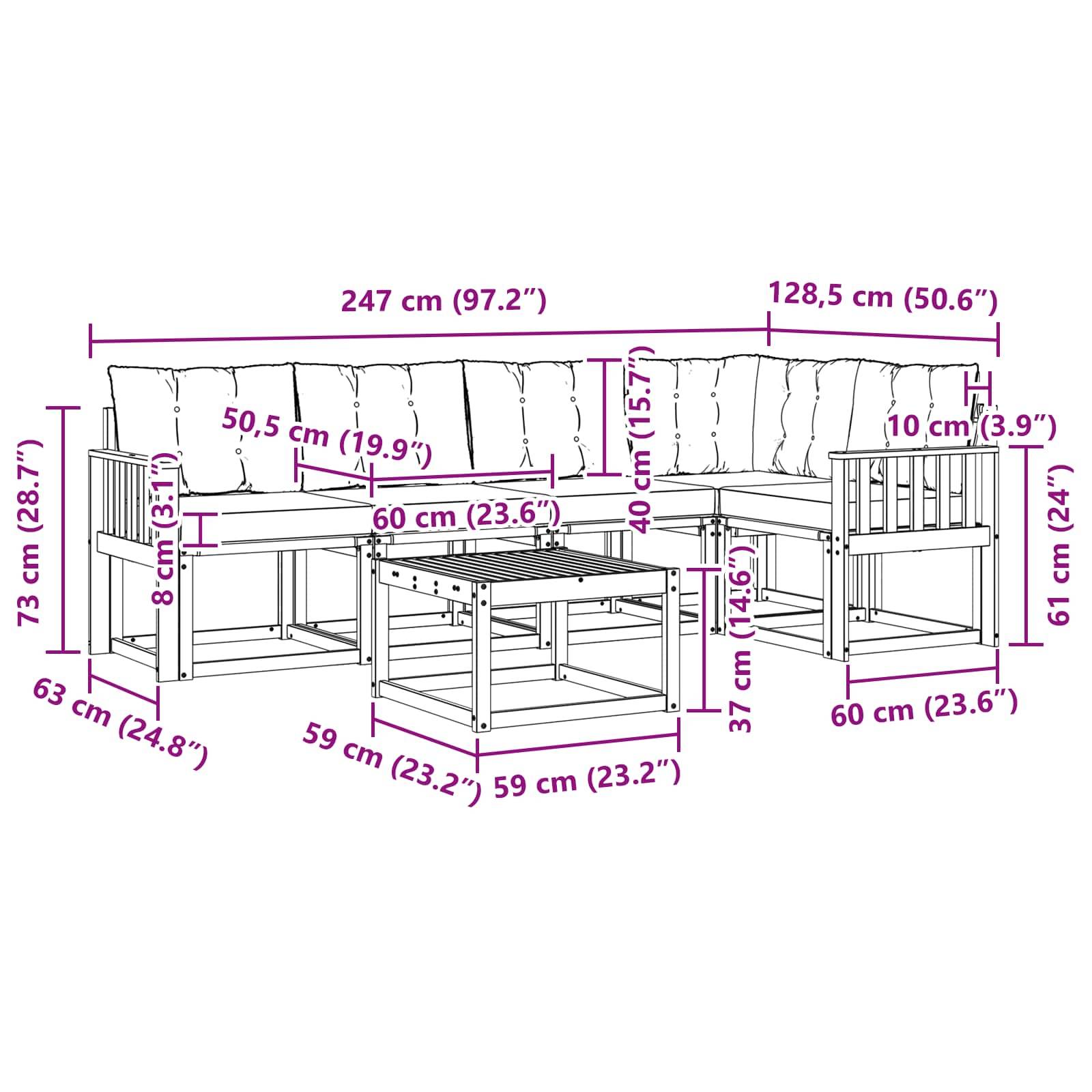 vidaXL Outdoor-Sofagarnitur mit Kissen 6 pcs Weiß und Schwarz