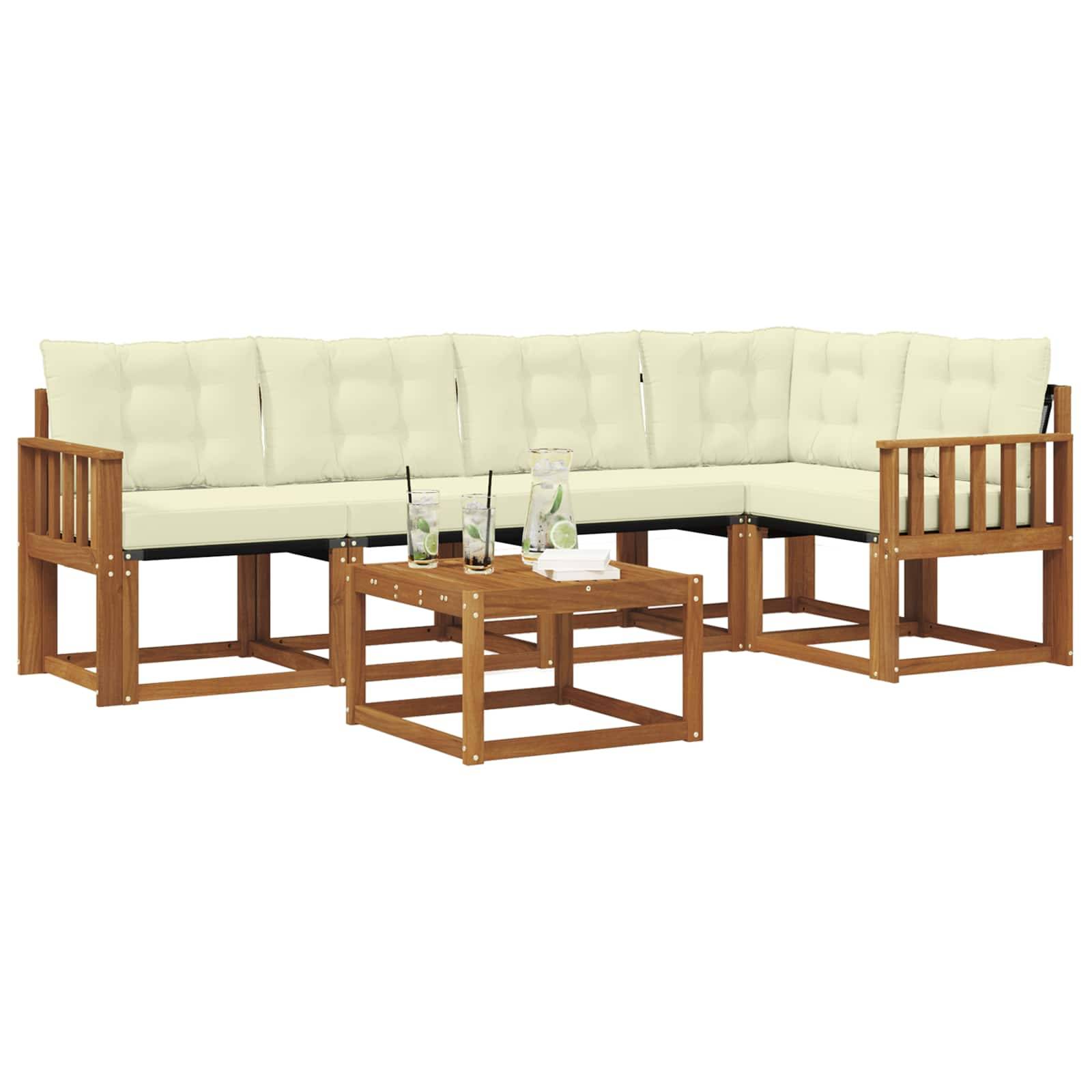 vidaXL Outdoor-Sofagarnitur mit Kissen 6 pcs Natur und Creme