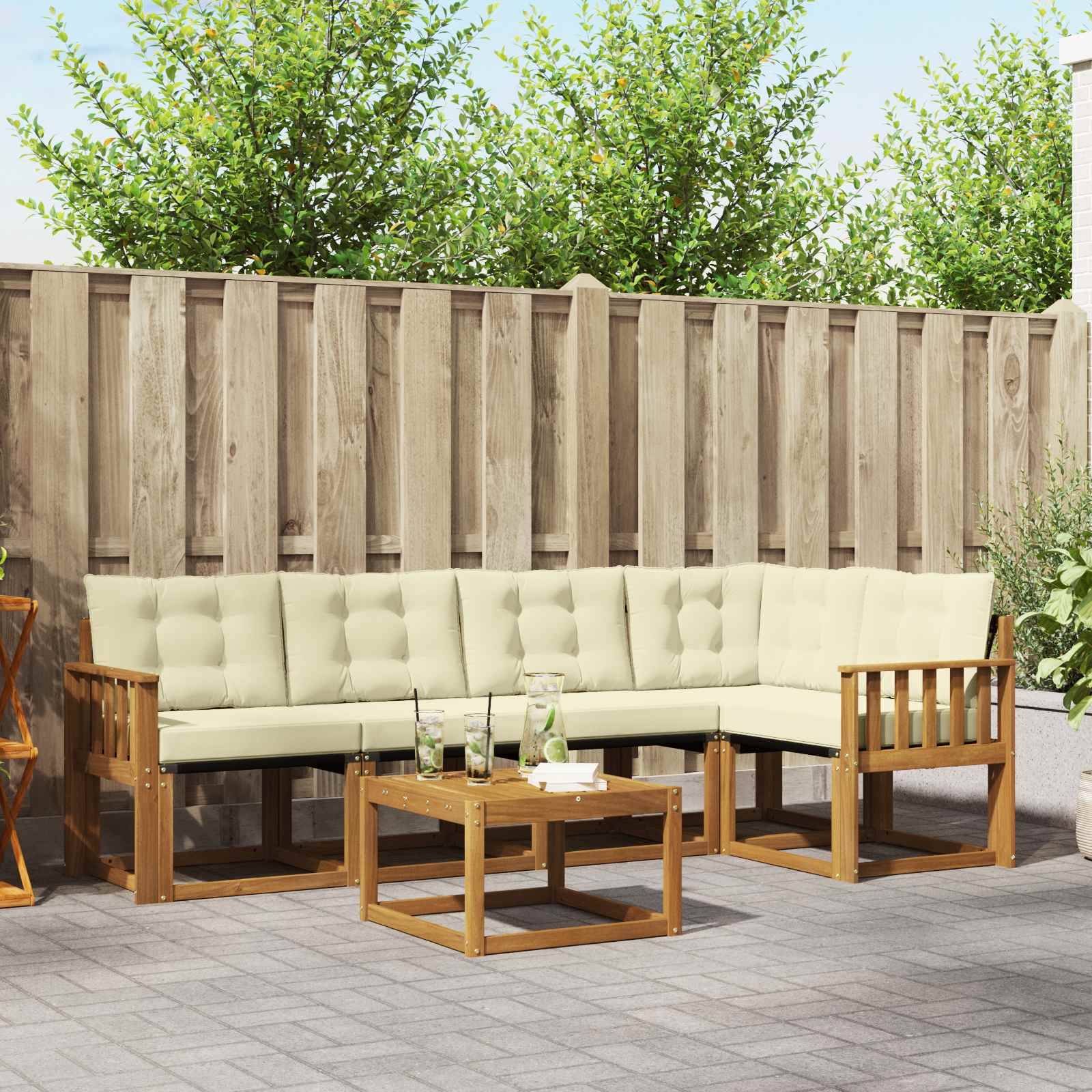 vidaXL Outdoor-Sofagarnitur mit Kissen 6 pcs Natur und Creme