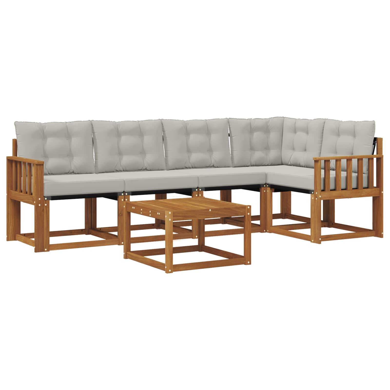 vidaXL Outdoor-Sofagarnitur mit Kissen 6 pcs Natürlich und Hellgrau