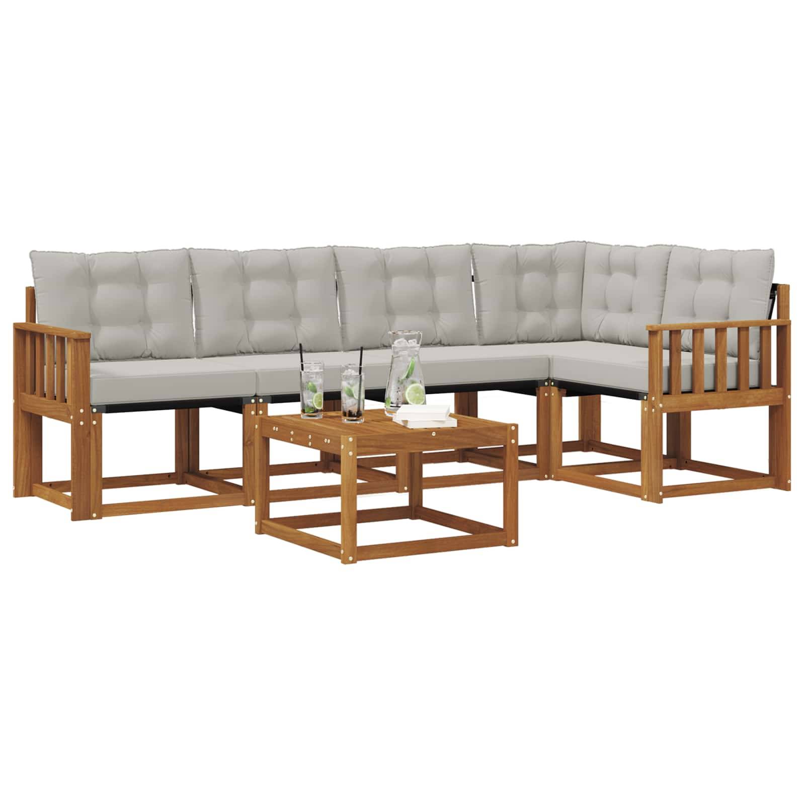 vidaXL Outdoor-Sofagarnitur mit Kissen 6 pcs Natürlich und Hellgrau