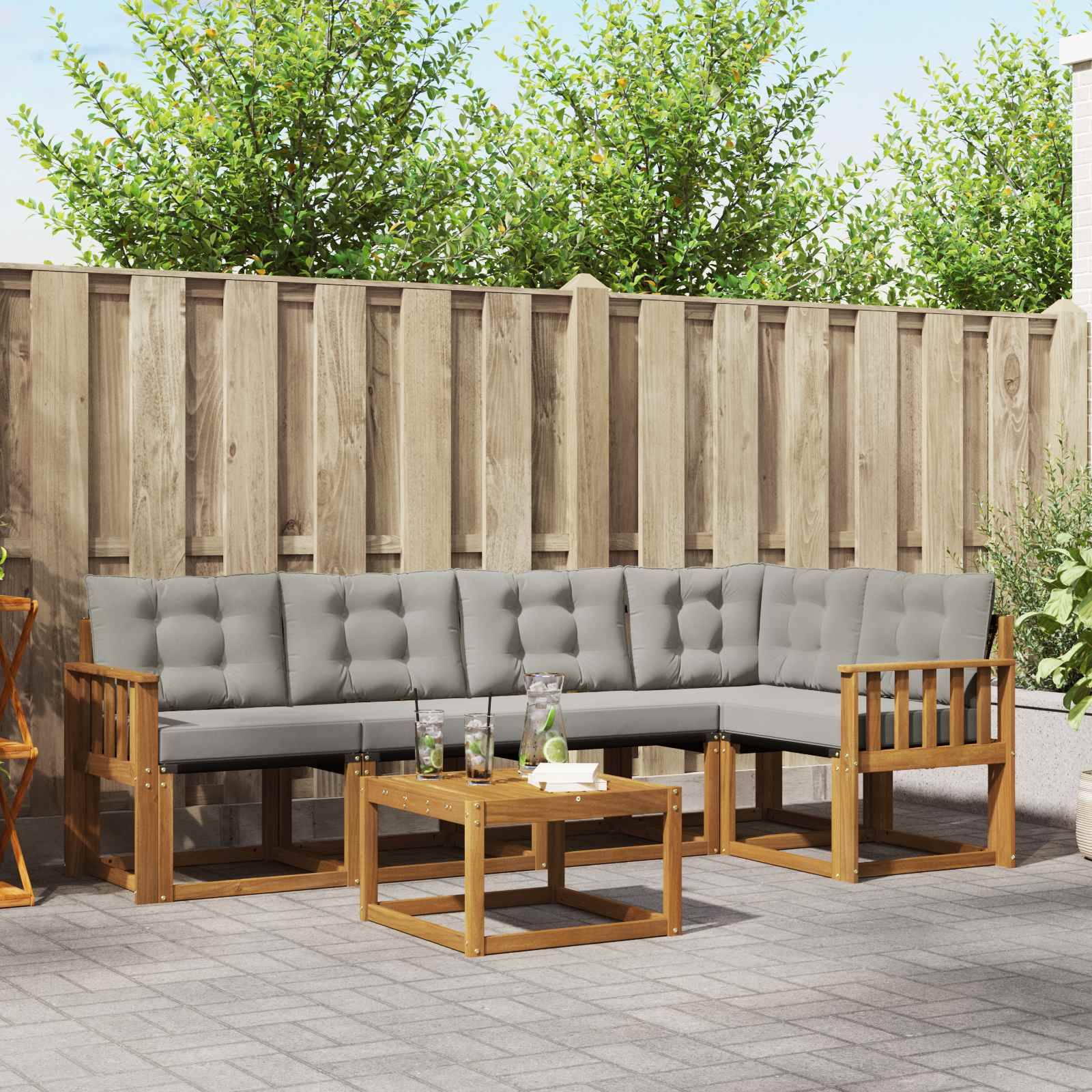 vidaXL Outdoor-Sofagarnitur mit Kissen 6 pcs Natürlich und Hellgrau