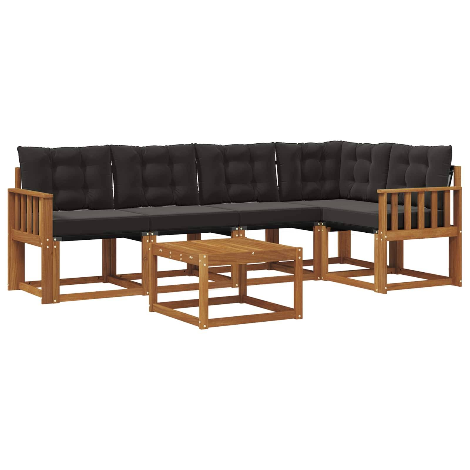 vidaXL Outdoor-Sofagarnitur mit Kissen 6 pcs Natürlich und Schwarz