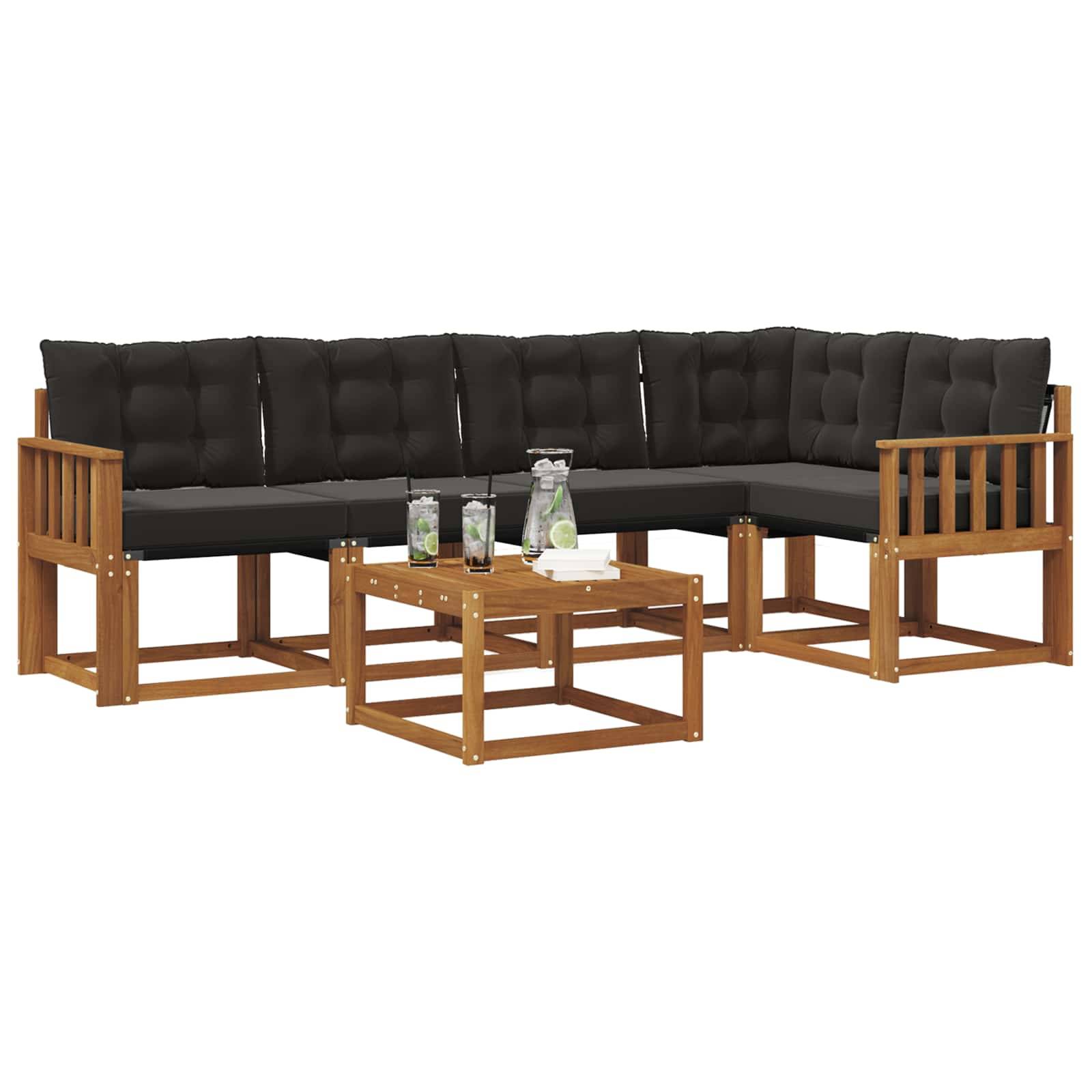 vidaXL Outdoor-Sofagarnitur mit Kissen 6 pcs Natürlich und Schwarz