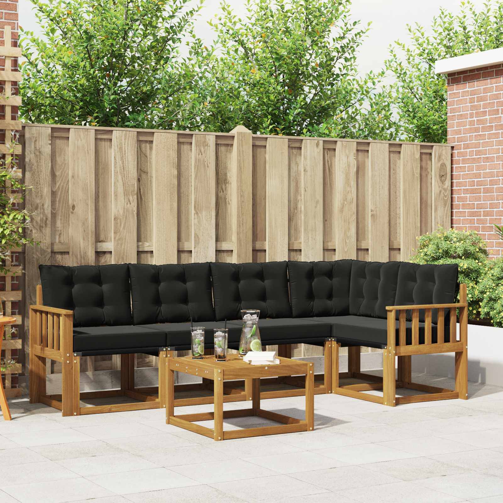 vidaXL Outdoor-Sofagarnitur mit Kissen 6 pcs Natürlich und Schwarz