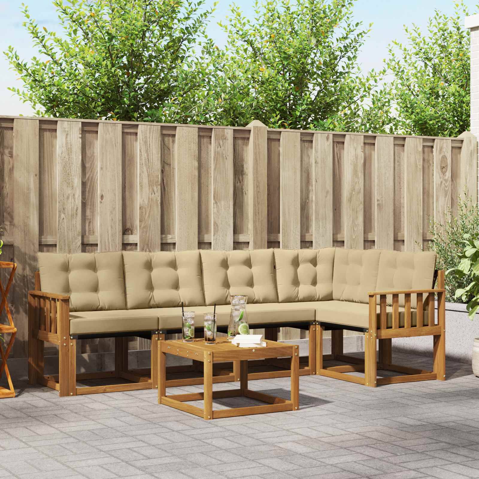 vidaXL Outdoor-Sofagarnitur mit Kissen 6 pcs Natur und Beige