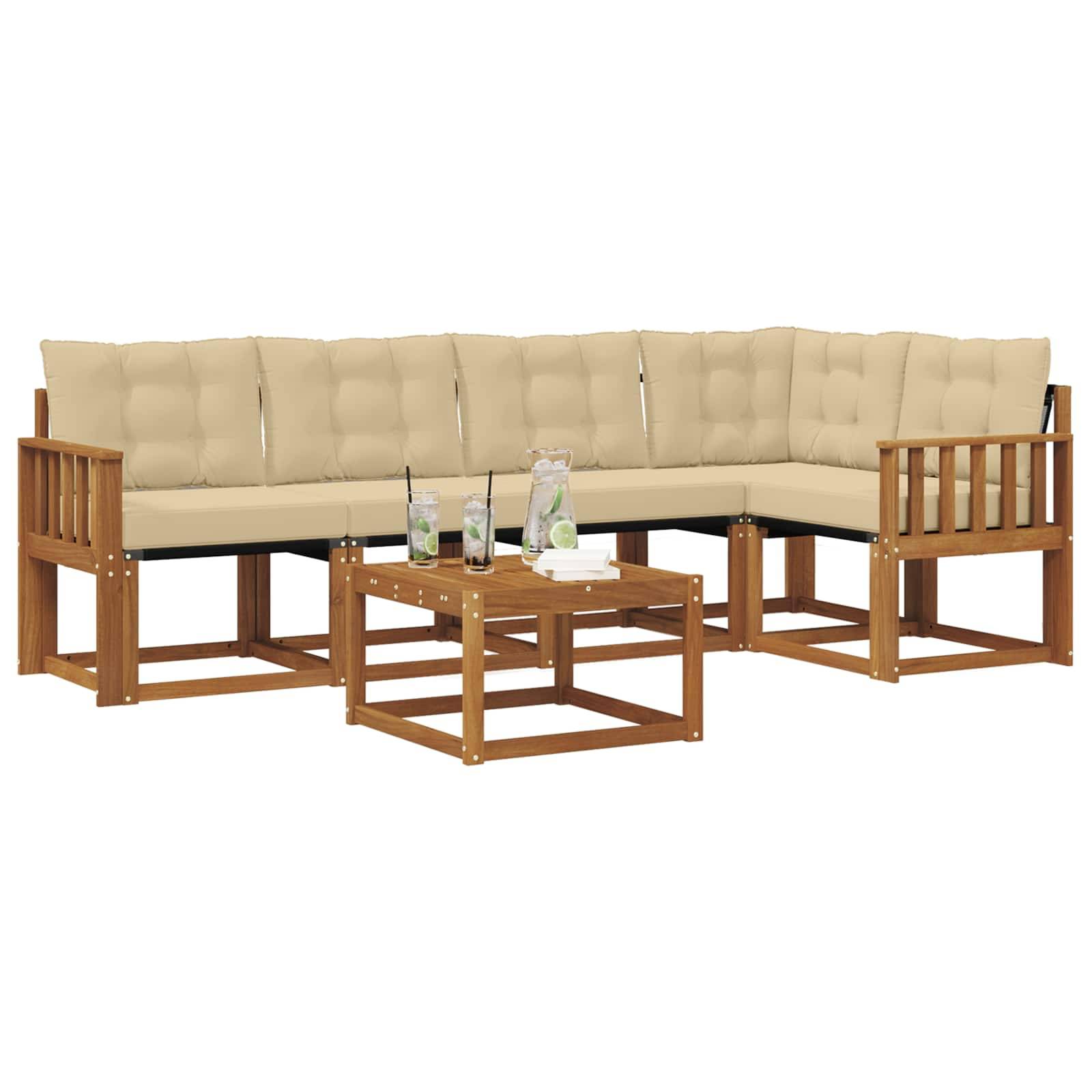 vidaXL Outdoor-Sofagarnitur mit Kissen 6 pcs Natur und Beige