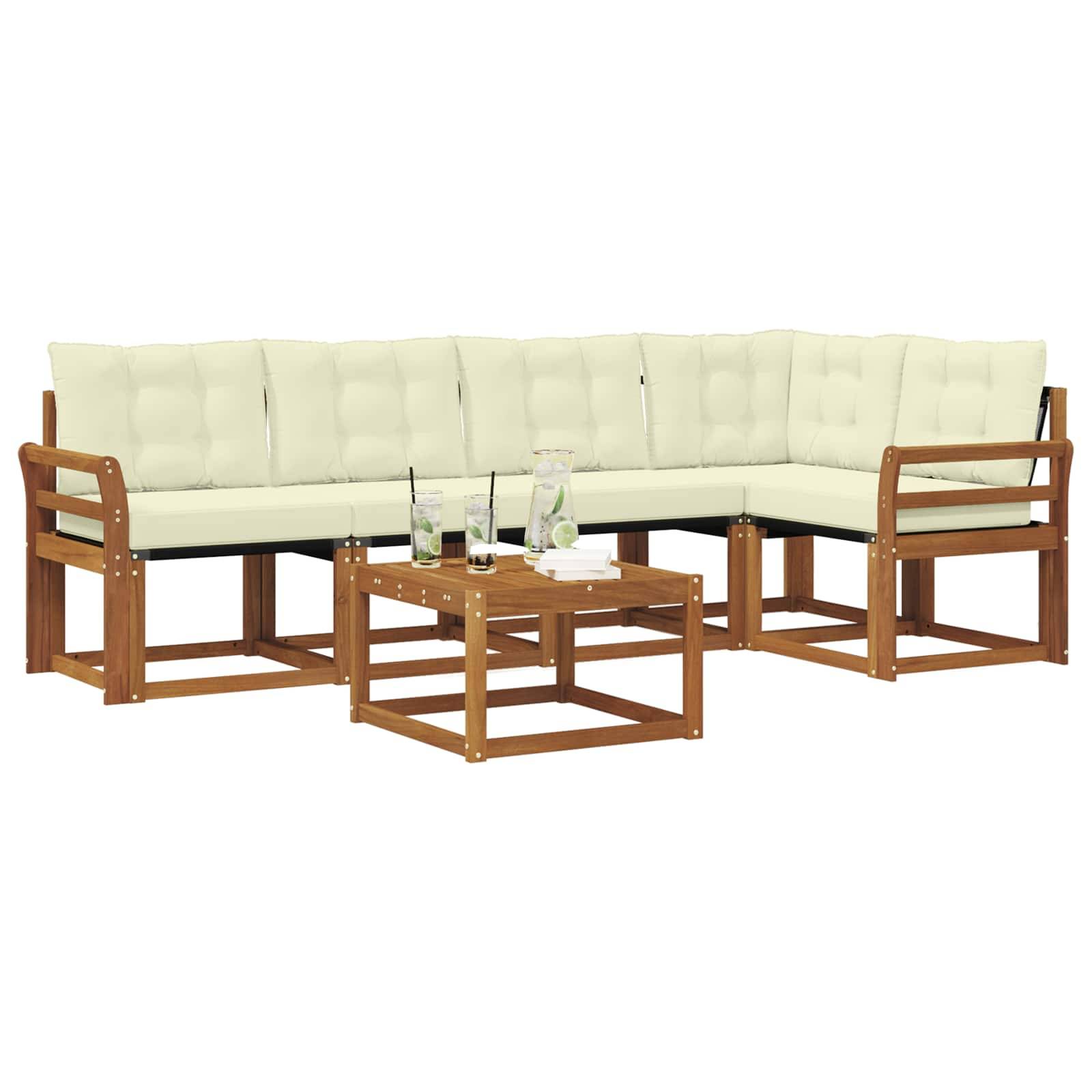vidaXL Outdoor-Sofagarnitur mit Kissen 6 pcs Natur und Creme