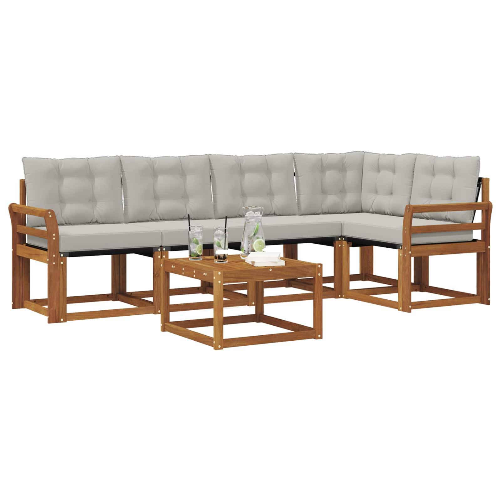 vidaXL Outdoor-Sofagarnitur mit Kissen 6 pcs Natürlich und Hellgrau