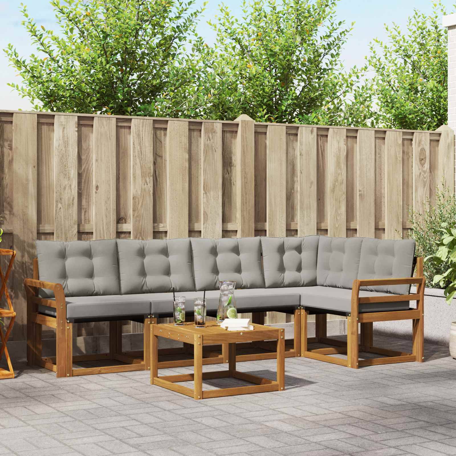 vidaXL Outdoor-Sofagarnitur mit Kissen 6 pcs Natürlich und Hellgrau