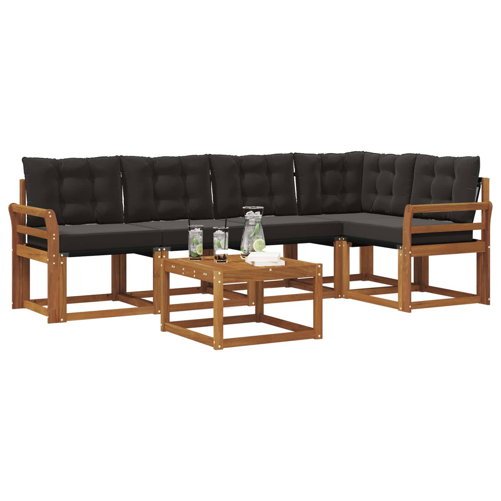 vidaXL Outdoor-Sofagarnitur mit Kissen 6 pcs Natürlich und Schwarz