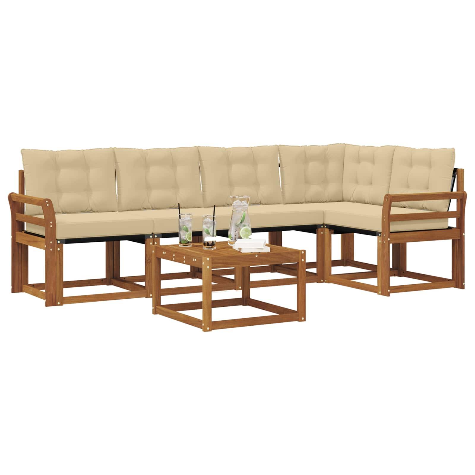 vidaXL Outdoor-Sofagarnitur mit Kissen 6 pcs Natur und Beige