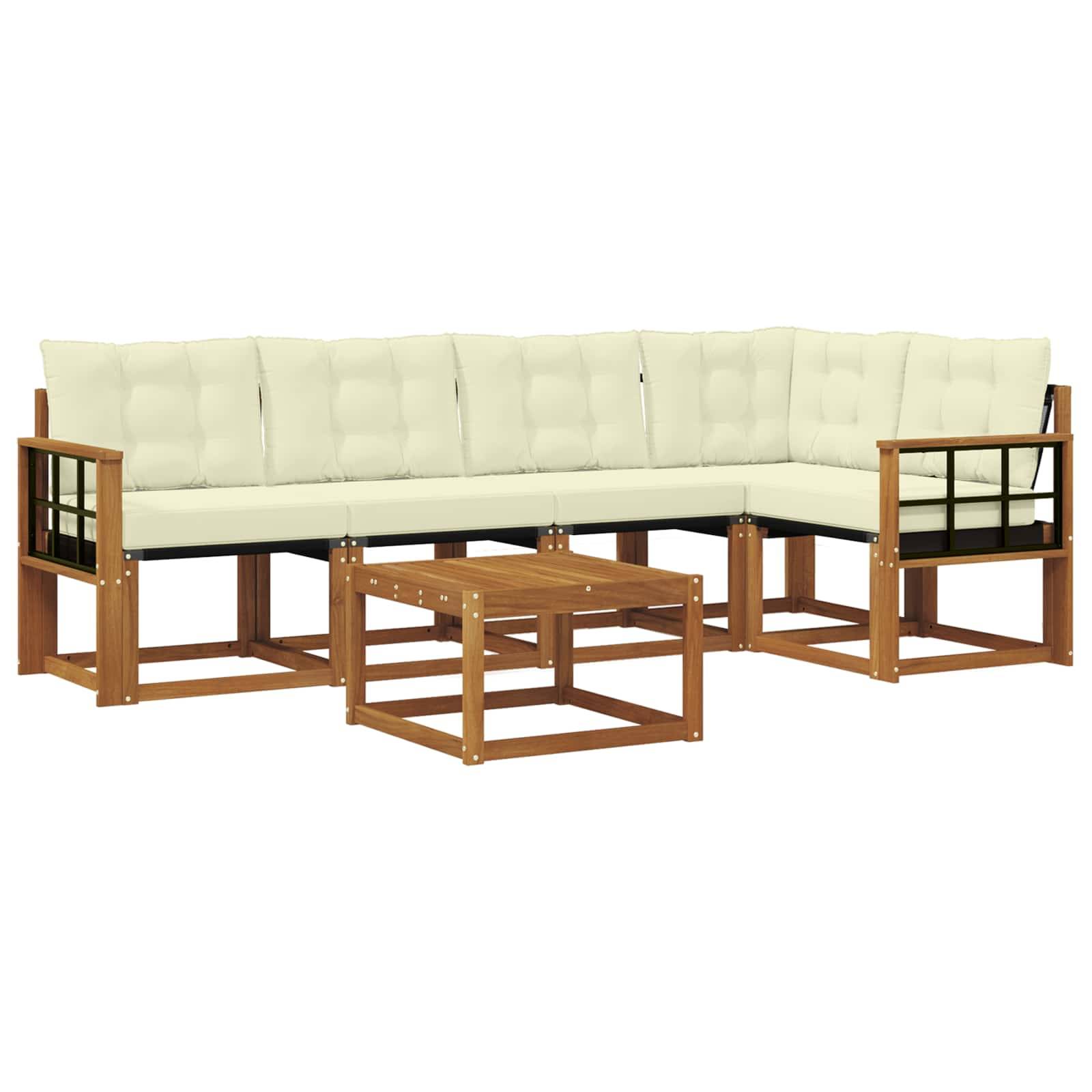 vidaXL Outdoor-Sofagarnitur mit Kissen 6 pcs Natur und Creme