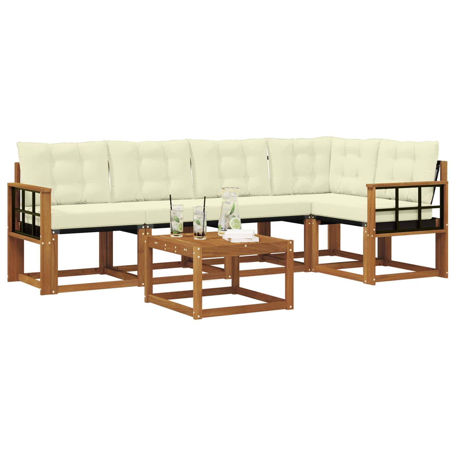 vidaXL Outdoor-Sofagarnitur mit Kissen 6 pcs Natur und Creme