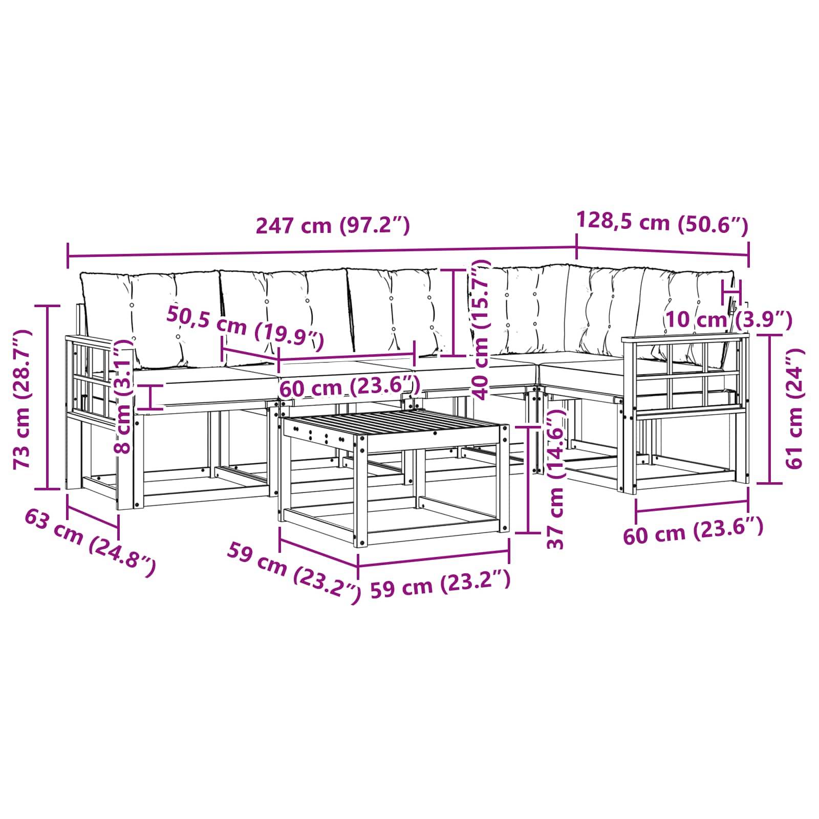 vidaXL Outdoor-Sofagarnitur mit Kissen 6 pcs Natur und Beige