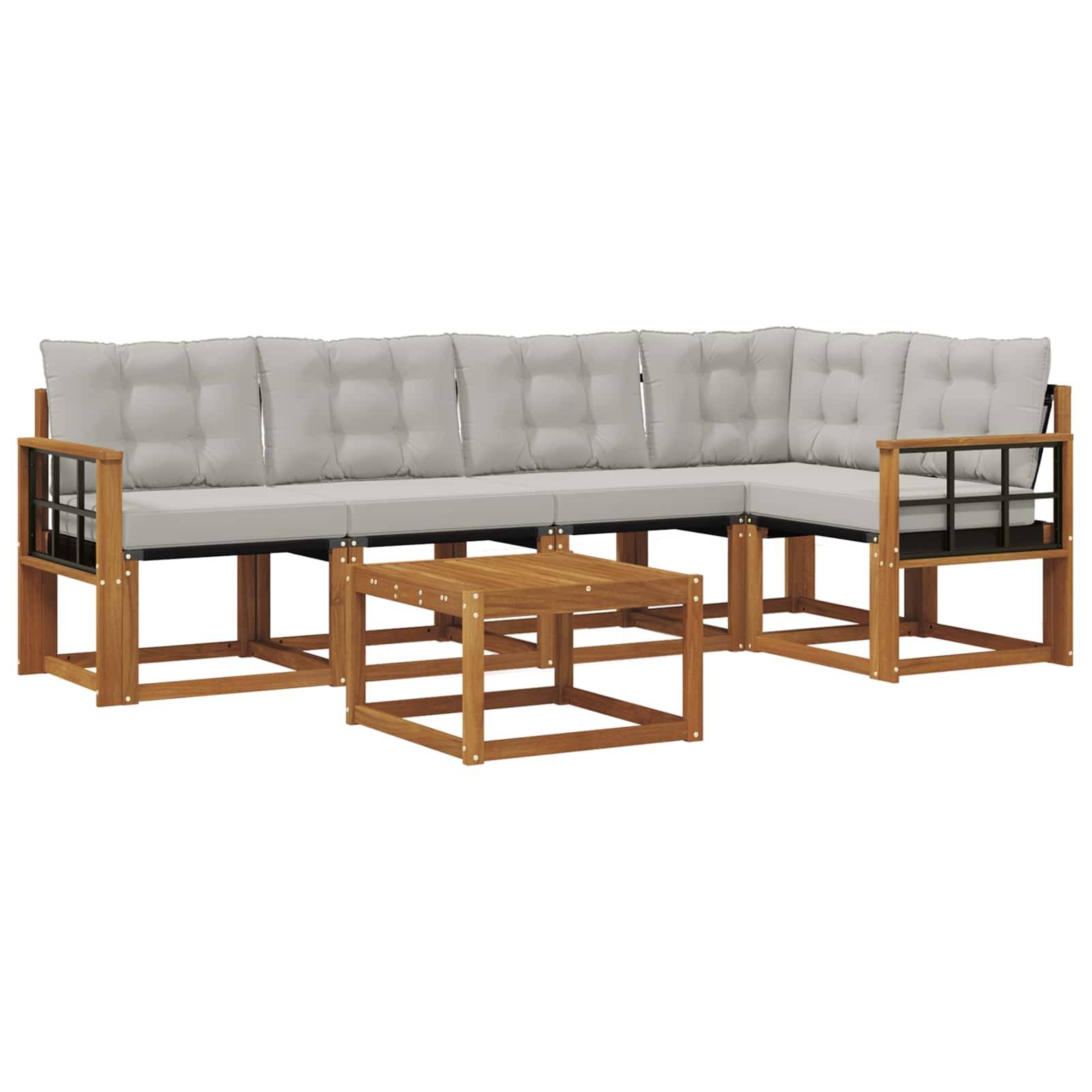 vidaXL Outdoor-Sofagarnitur mit Kissen 6 pcs Natürlich und Hellgrau