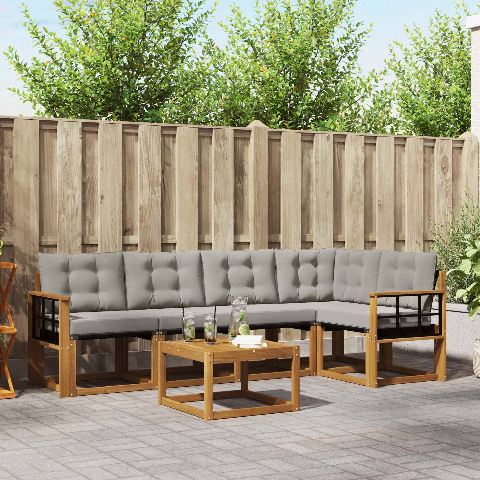 vidaXL Outdoor-Sofagarnitur mit Kissen 6 pcs Natürlich und Hellgrau