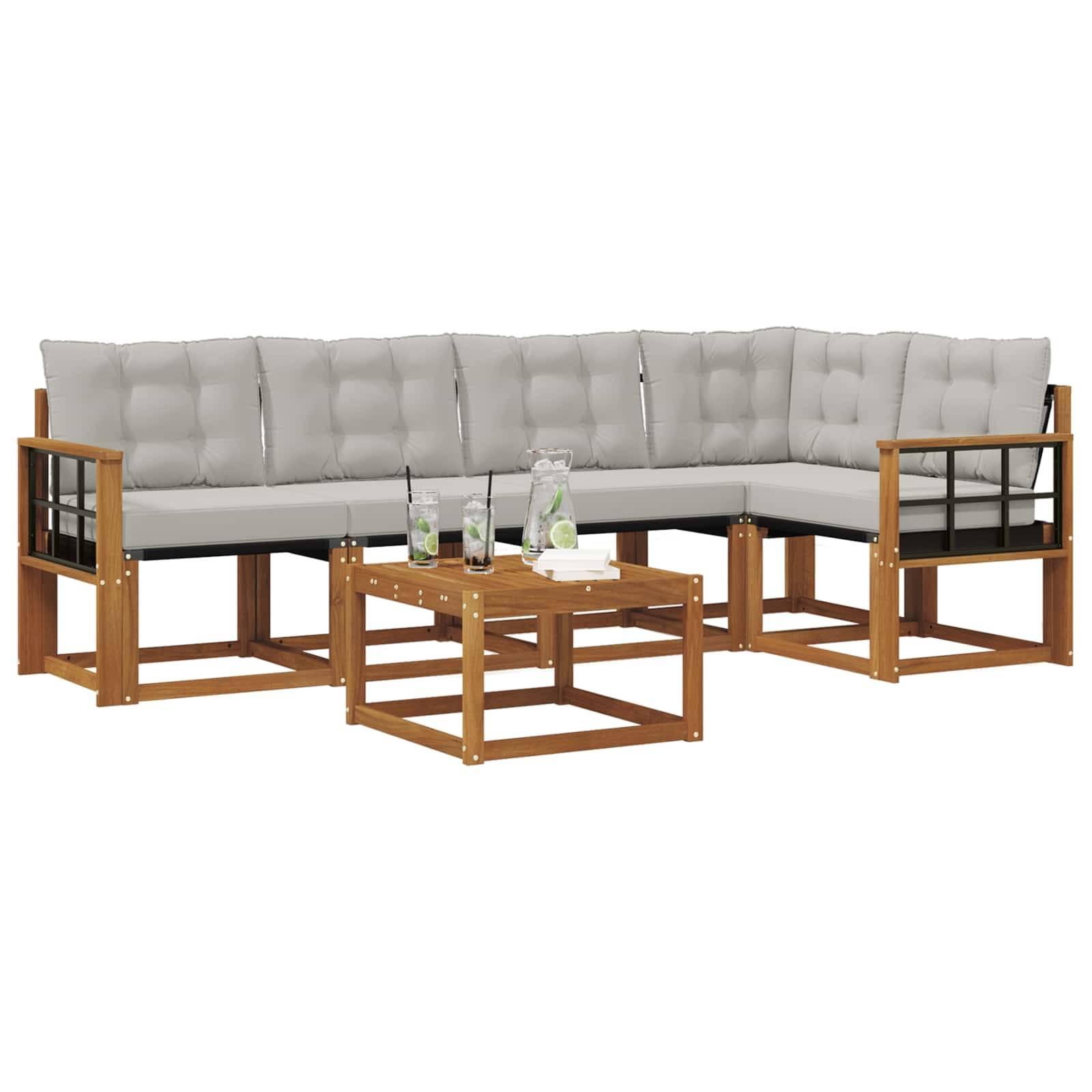 vidaXL Outdoor-Sofagarnitur mit Kissen 6 pcs Natürlich und Hellgrau