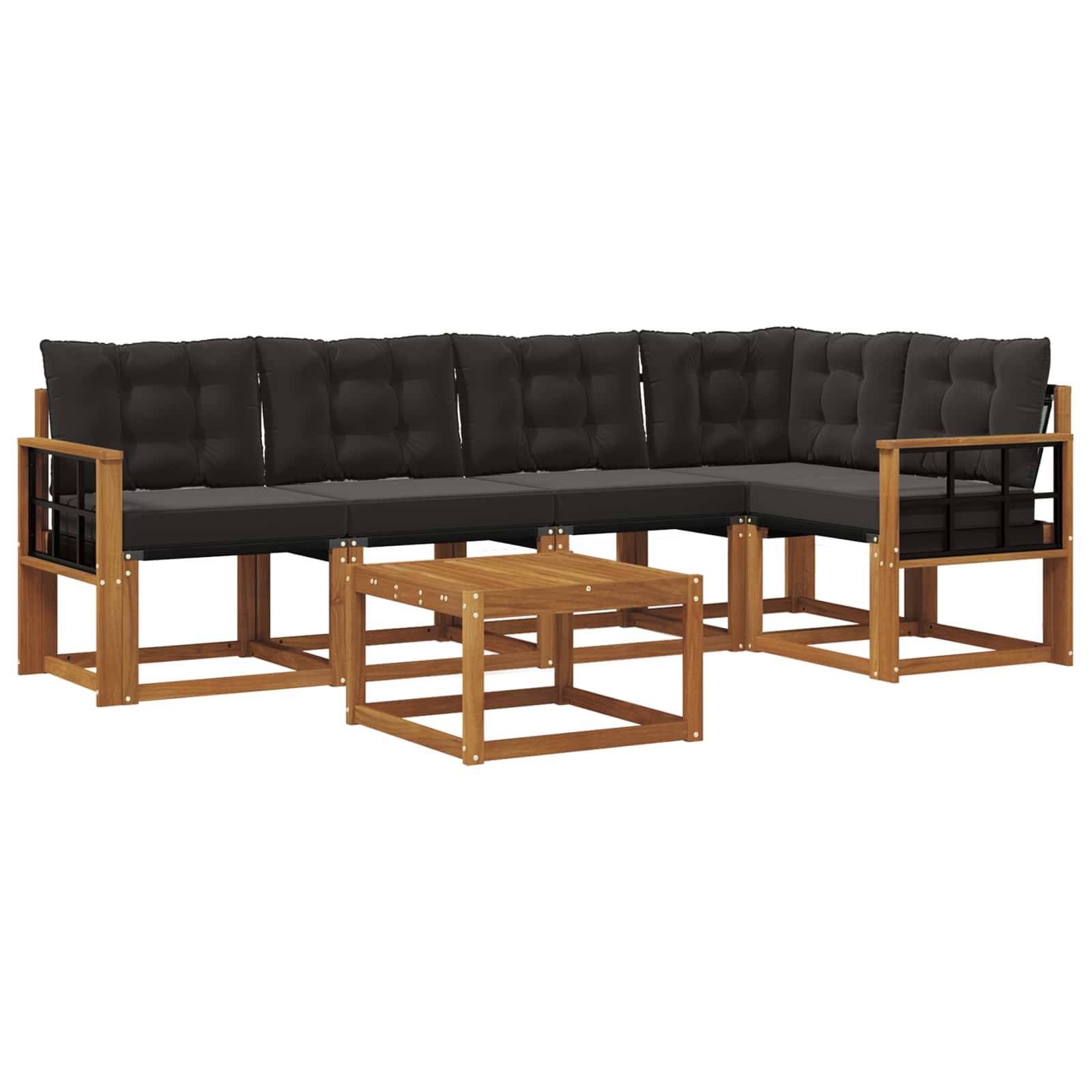 vidaXL Outdoor-Sofagarnitur mit Kissen 6 pcs Natürlich und Schwarz