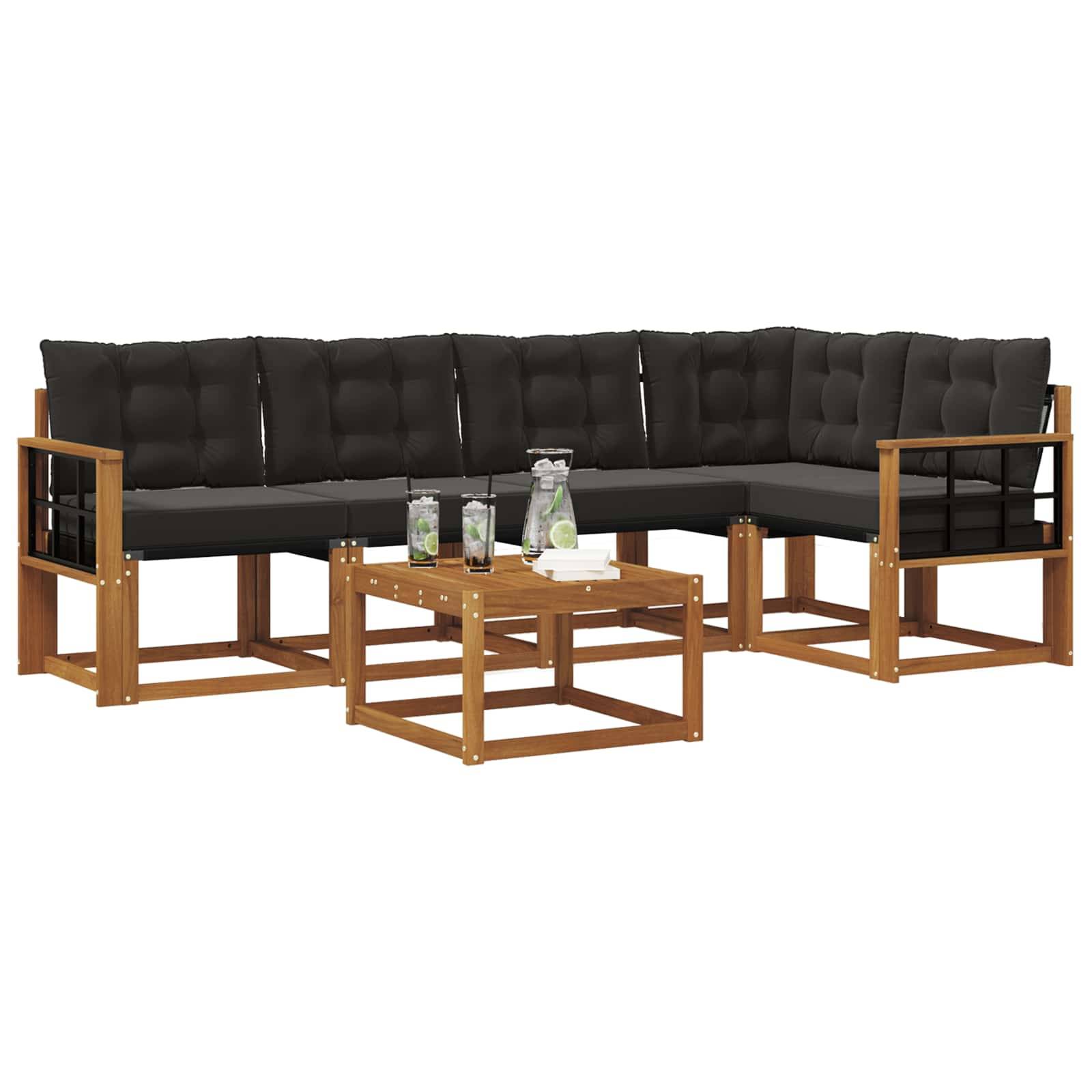 vidaXL Outdoor-Sofagarnitur mit Kissen 6 pcs Natürlich und Schwarz