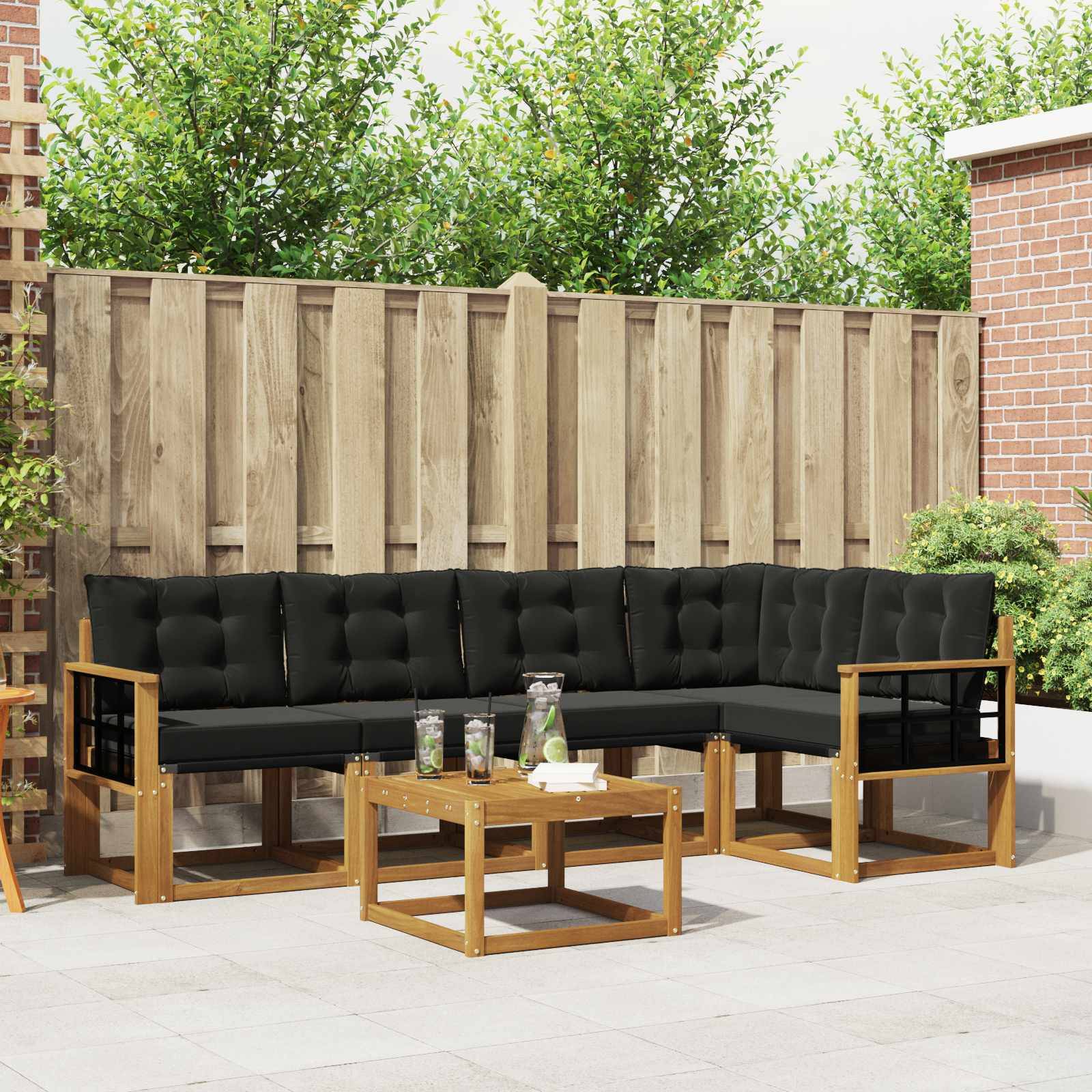 vidaXL Outdoor-Sofagarnitur mit Kissen 6 pcs Natürlich und Schwarz