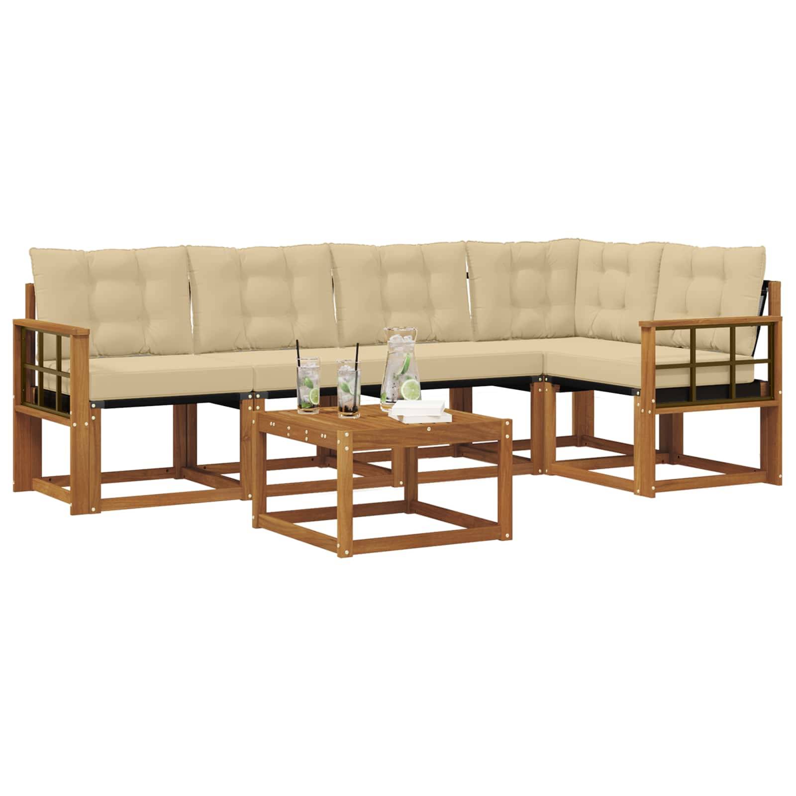 vidaXL Outdoor-Sofagarnitur mit Kissen 6 pcs Natur und Beige