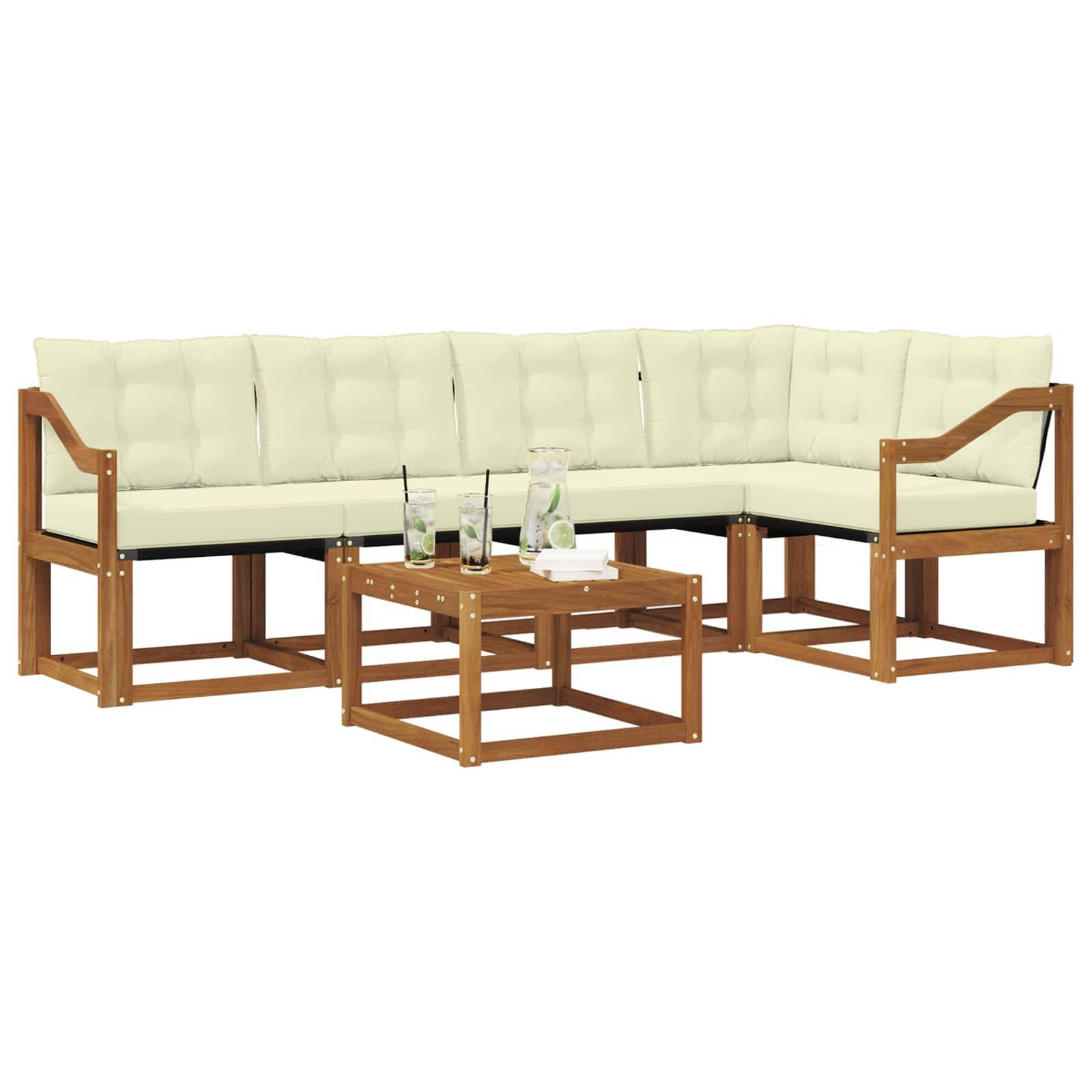 vidaXL Outdoor-Sofagarnitur mit Kissen 6 pcs Natur und Creme