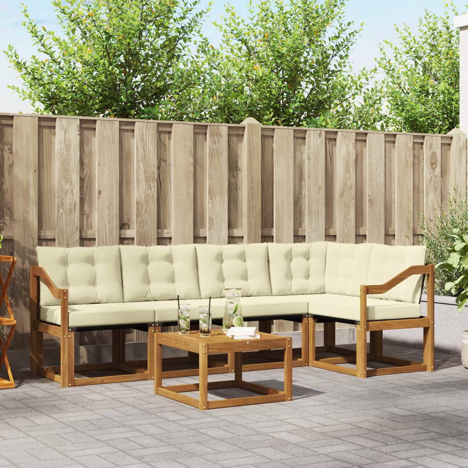 vidaXL Outdoor-Sofagarnitur mit Kissen 6 pcs Natur und Creme