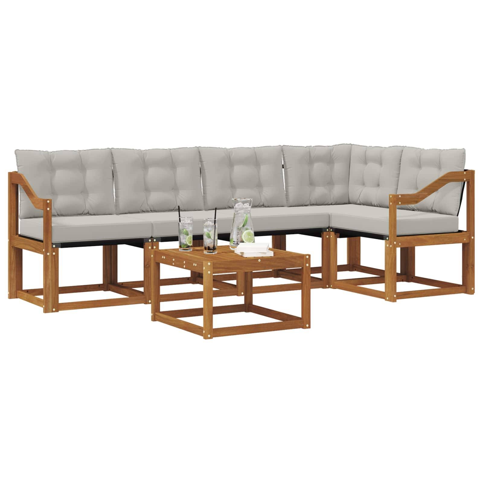 vidaXL Outdoor-Sofagarnitur mit Kissen 6 pcs Natürlich und Hellgrau