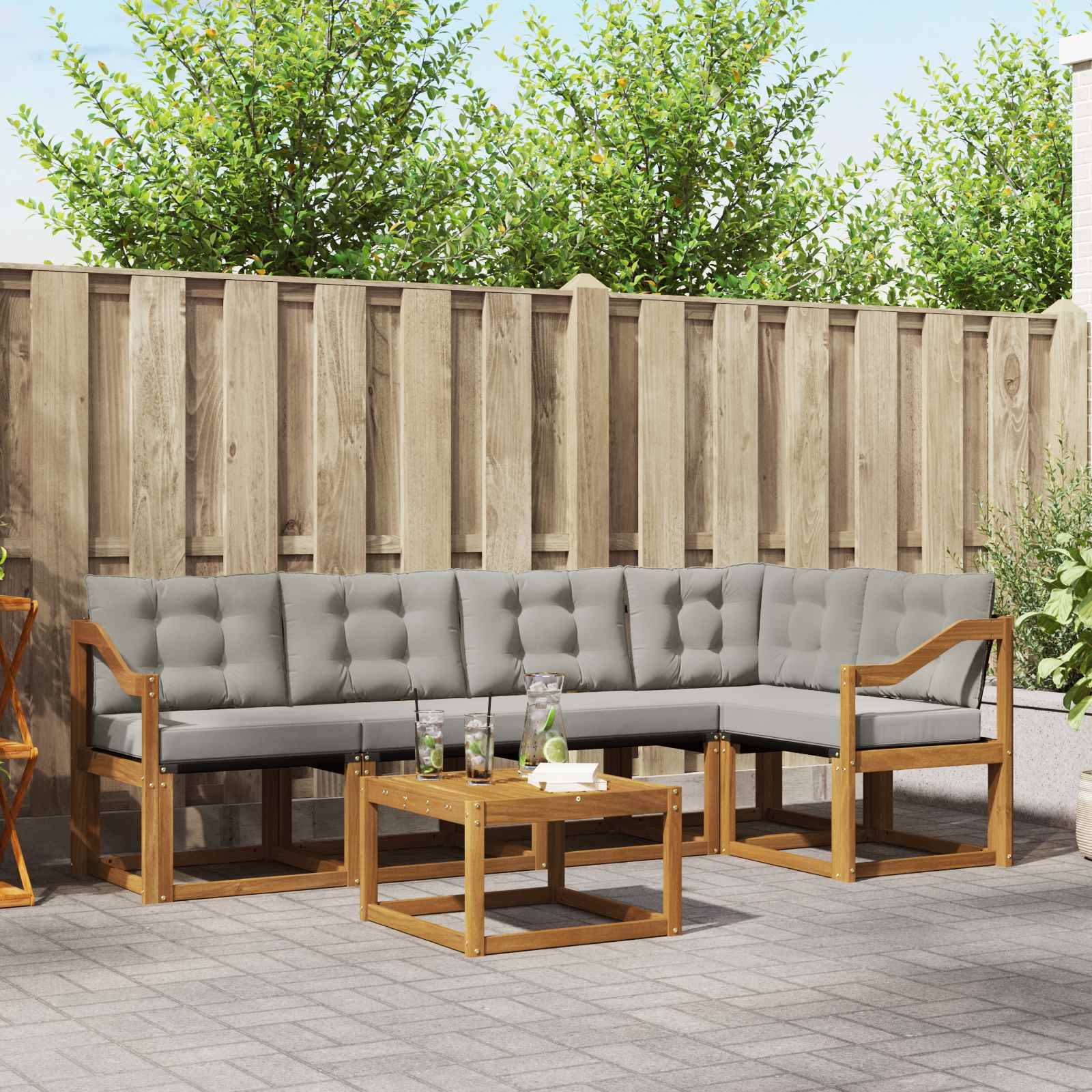 vidaXL Outdoor-Sofagarnitur mit Kissen 6 pcs Natürlich und Hellgrau