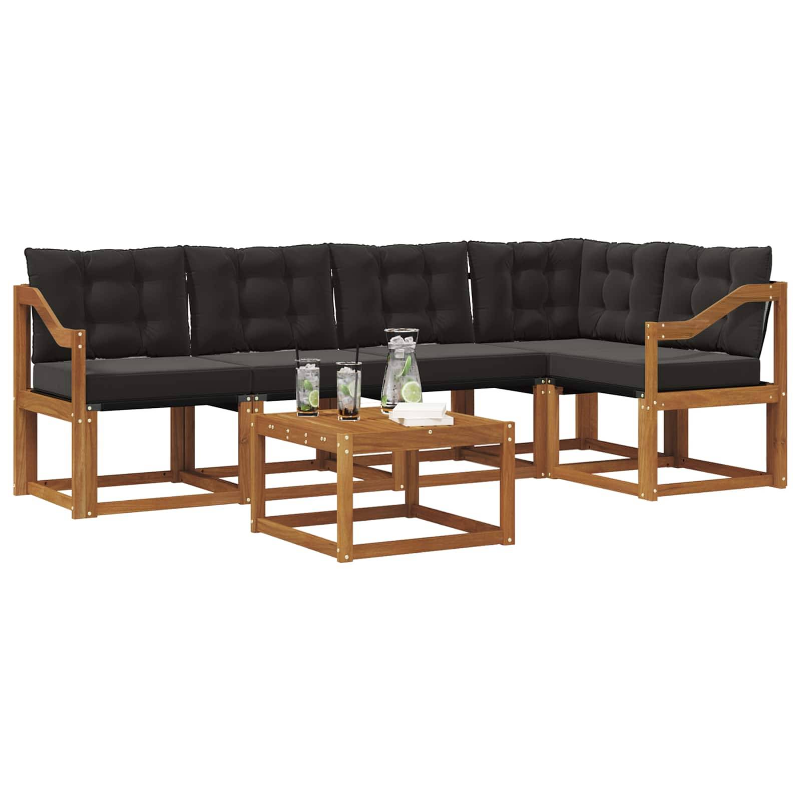 vidaXL Outdoor-Sofagarnitur mit Kissen 6 pcs Natürlich und Schwarz
