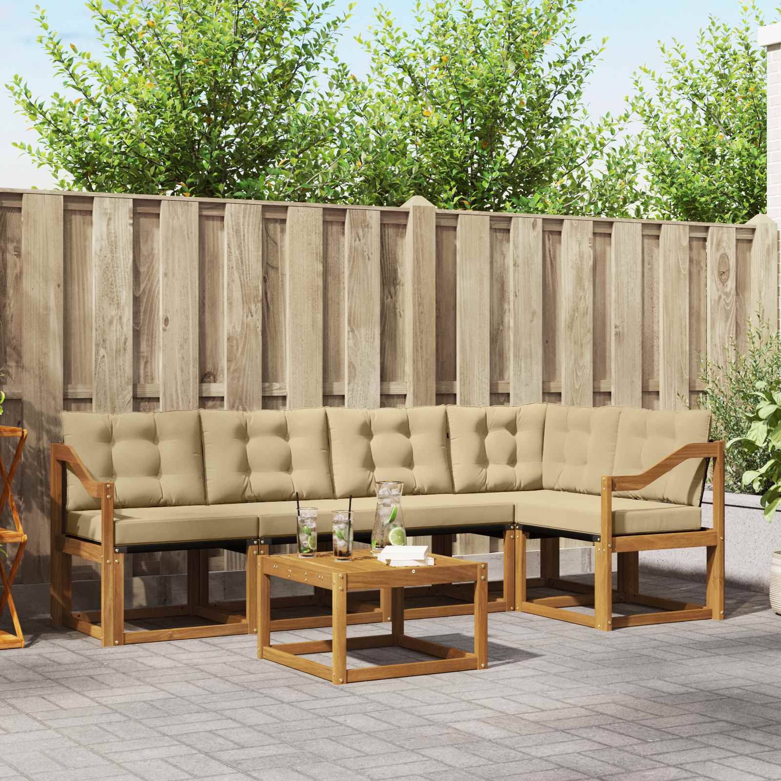 vidaXL Outdoor-Sofagarnitur mit Kissen 6 pcs Natur und Beige