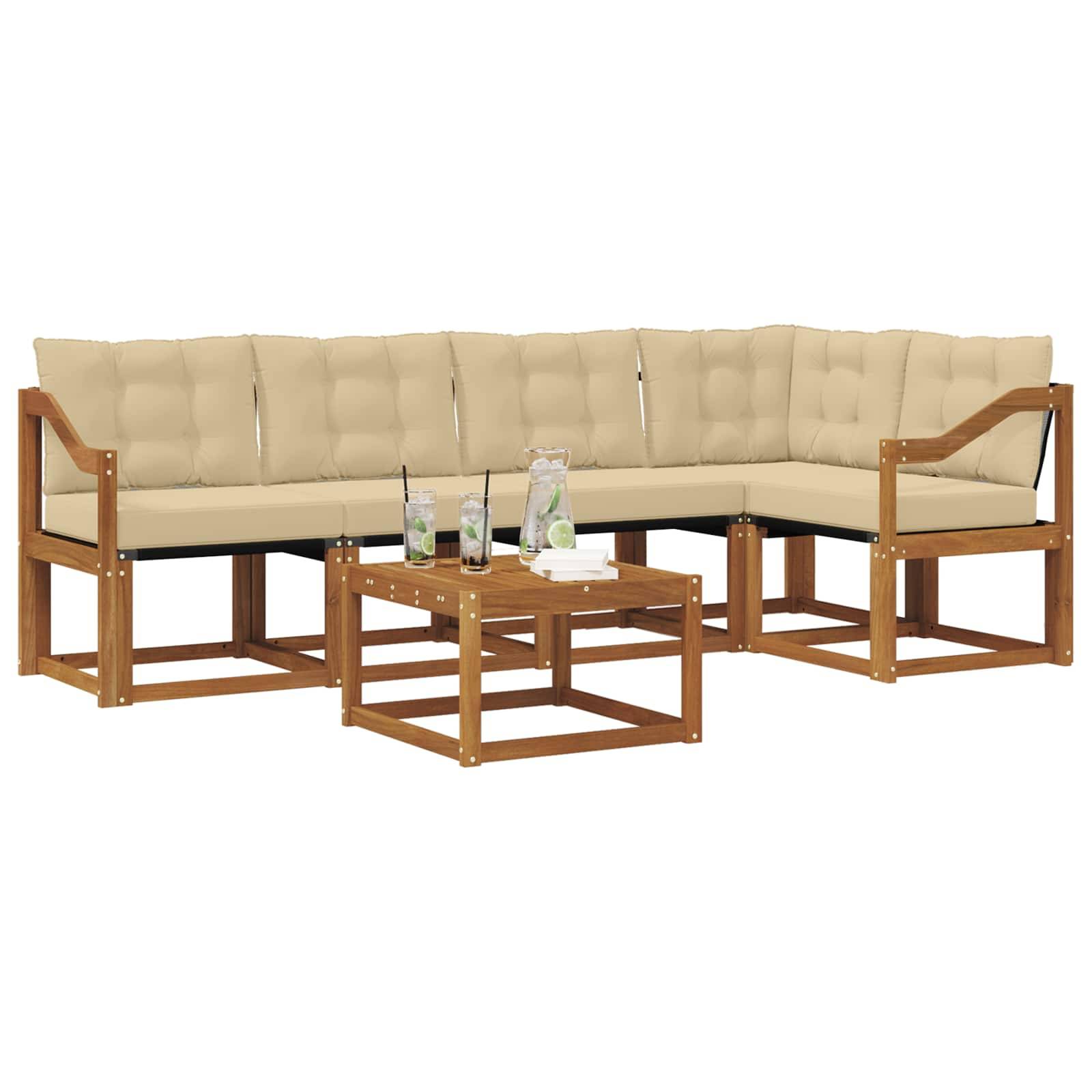 vidaXL Outdoor-Sofagarnitur mit Kissen 6 pcs Natur und Beige