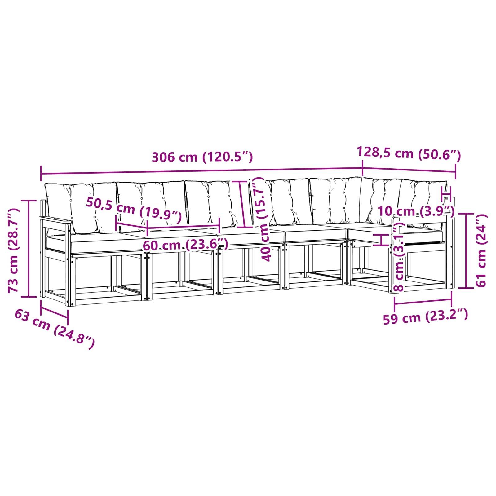 vidaXL Outdoor-Sofagarnitur mit Kissen 6 pcs Weiß und Schwarz