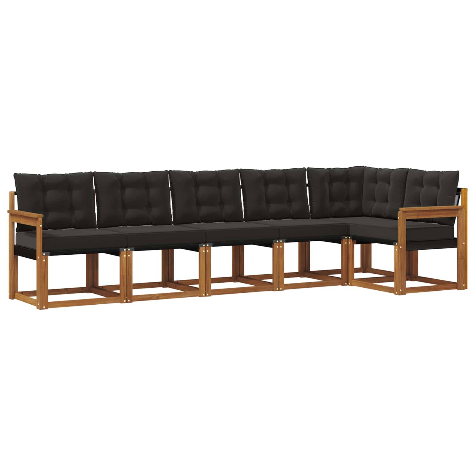 vidaXL Outdoor-Sofagarnitur mit Kissen 6 pcs Natürlich und Schwarz
