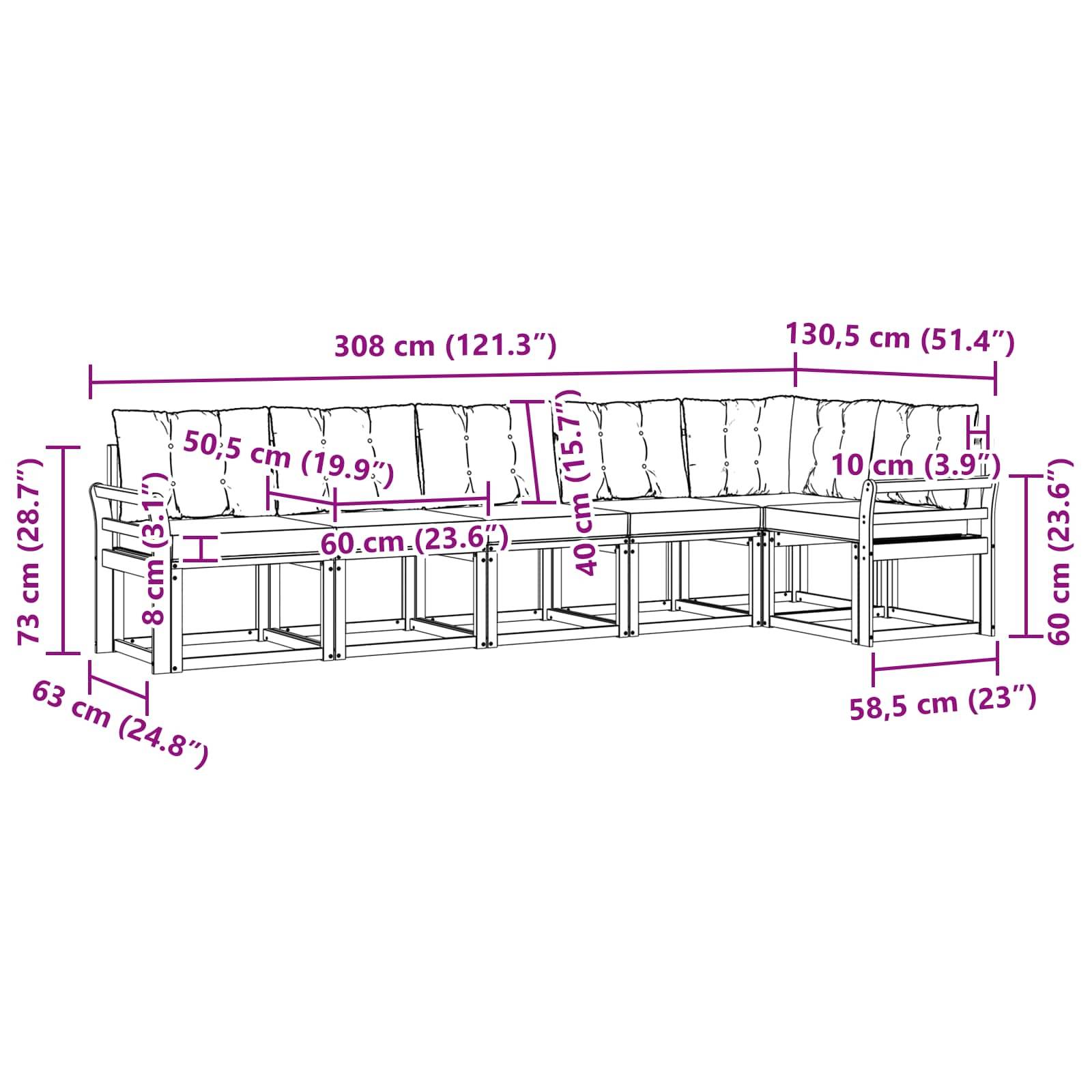 vidaXL Outdoor-Sofagarnitur mit Kissen 6 pcs Weiß und Creme