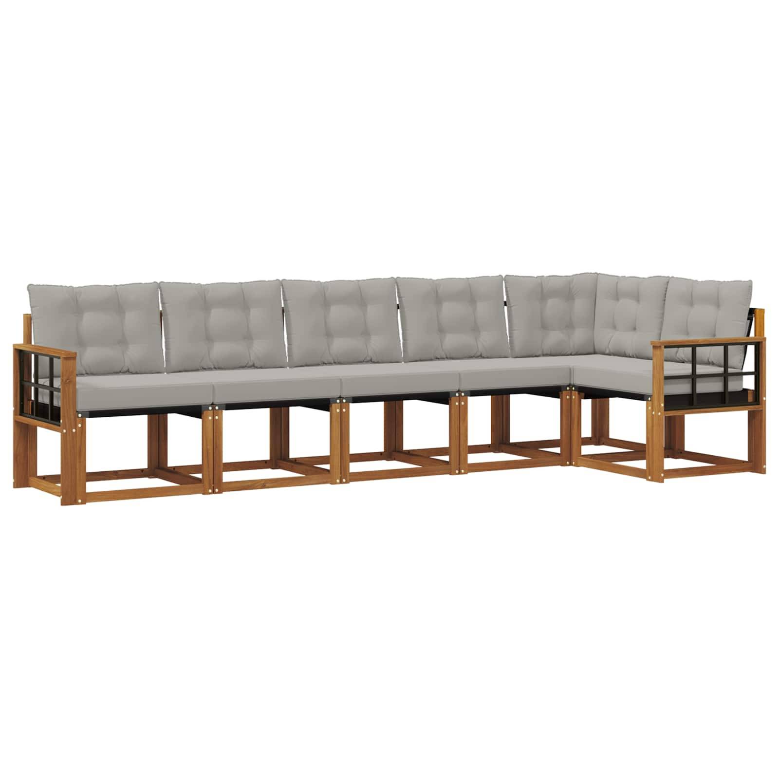 vidaXL Outdoor-Sofagarnitur mit Kissen 6 pcs Natürlich und Hellgrau