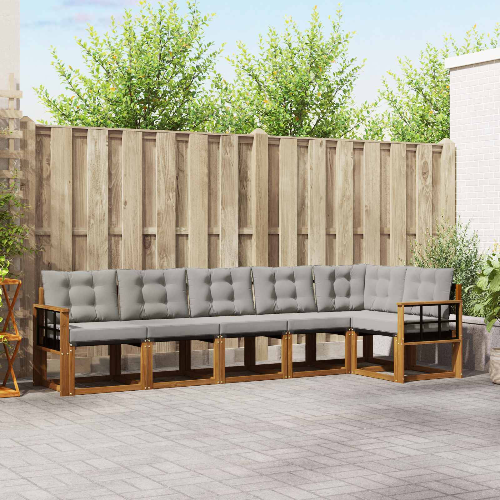 vidaXL Outdoor-Sofagarnitur mit Kissen 6 pcs Natürlich und Hellgrau